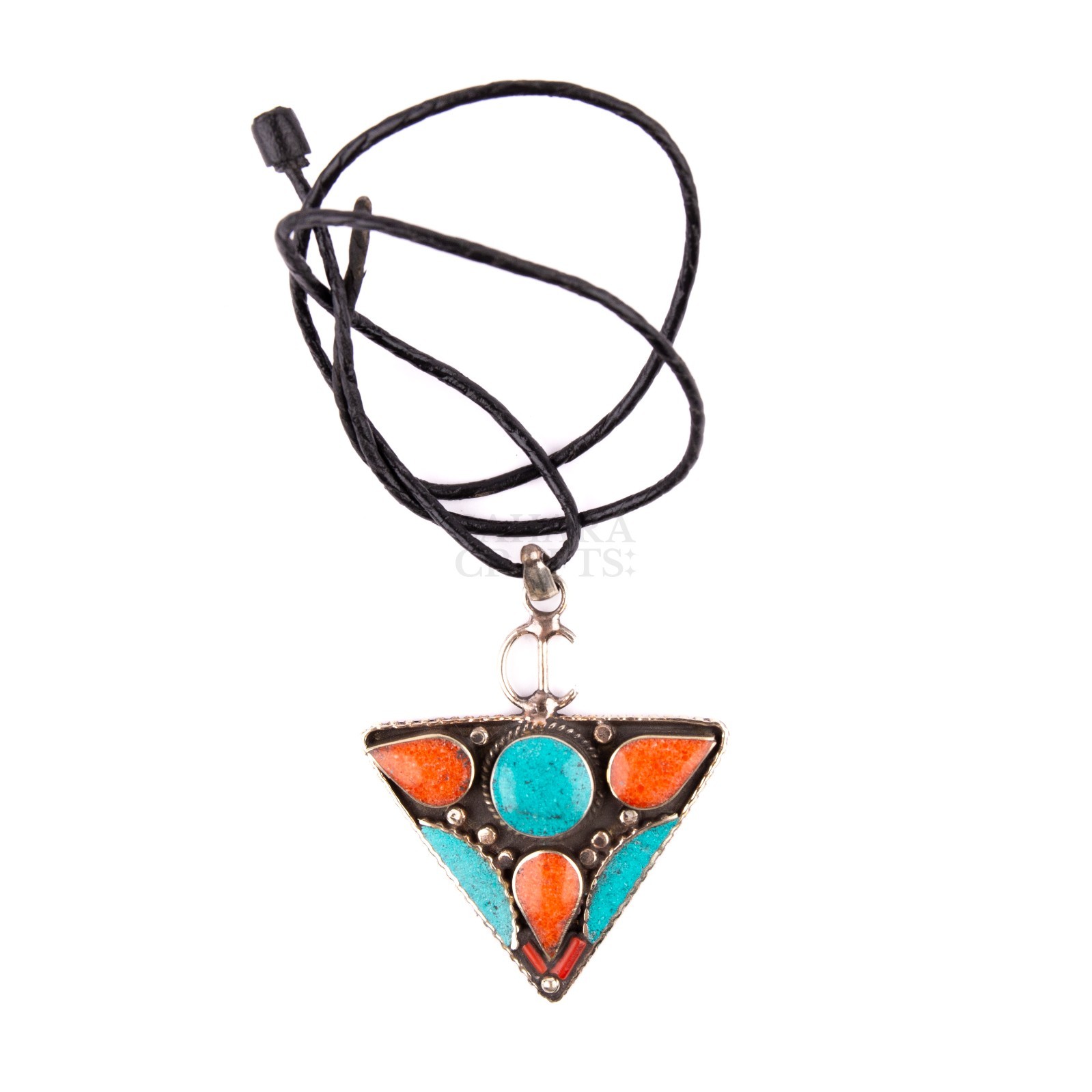 Tibetan Pendant, Tazerzit Pendant, Turquoise Stone Amulet Coral, Handmade