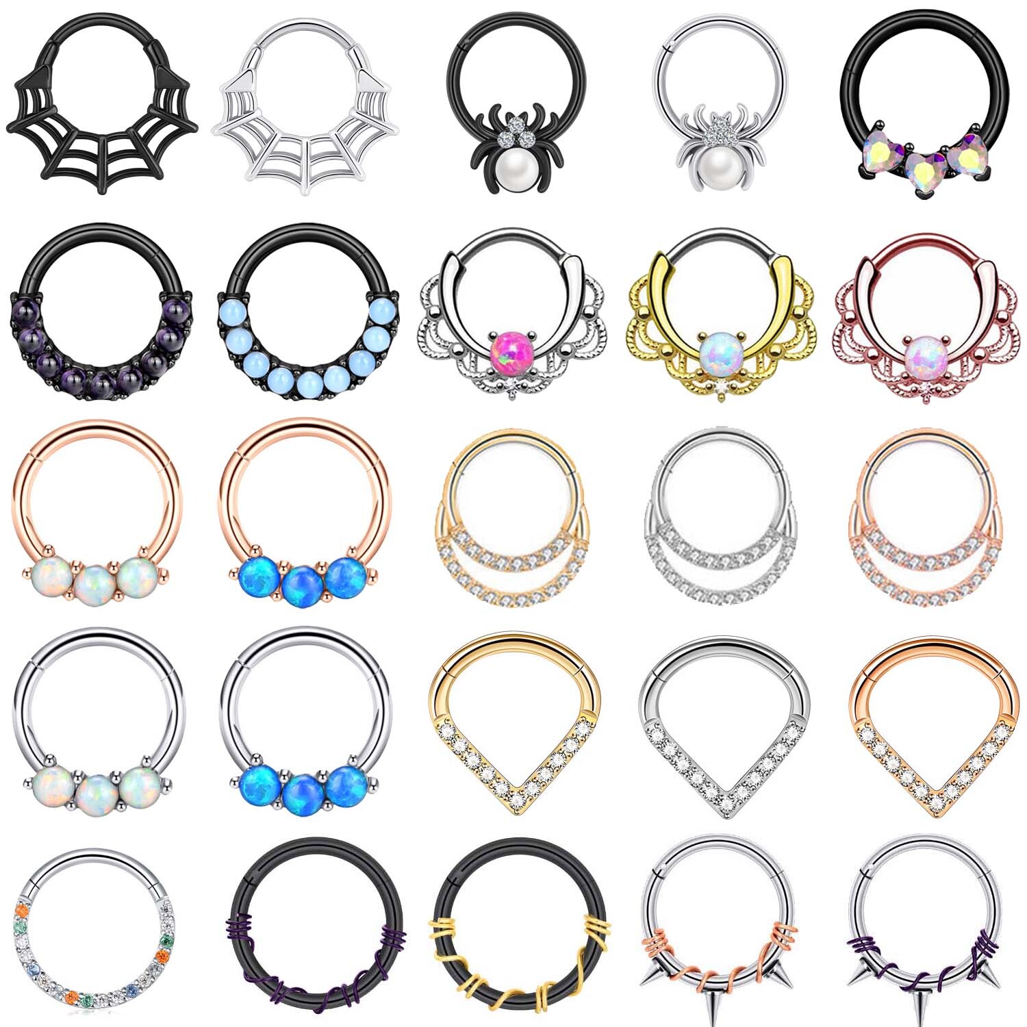 16G Surgical Steel Septum Ring Nose Rings Hinged Hoop Earring Septum Clicker 1PC