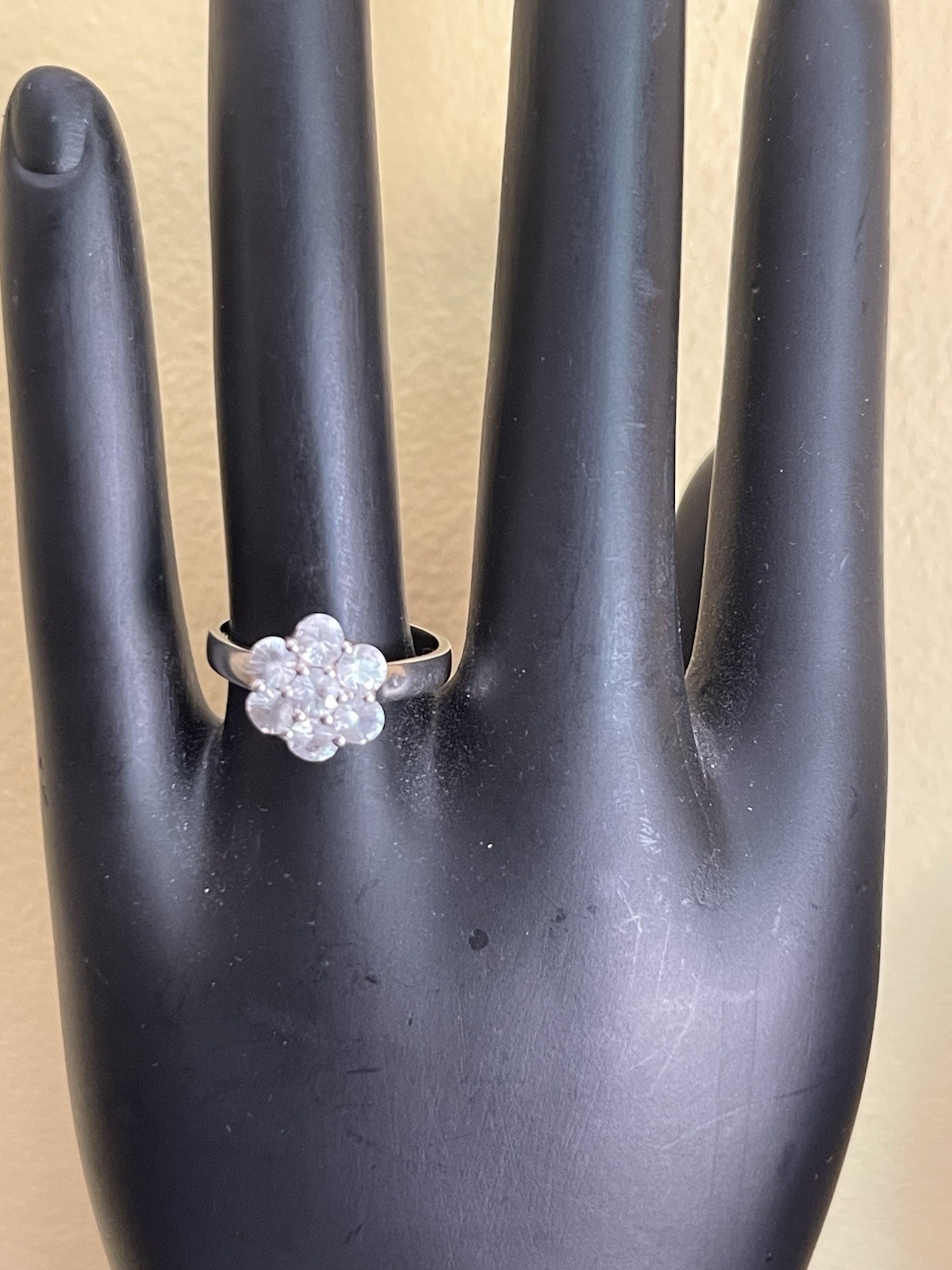 Sterling Silver And White Spinel Cluster Ring Size P1/2