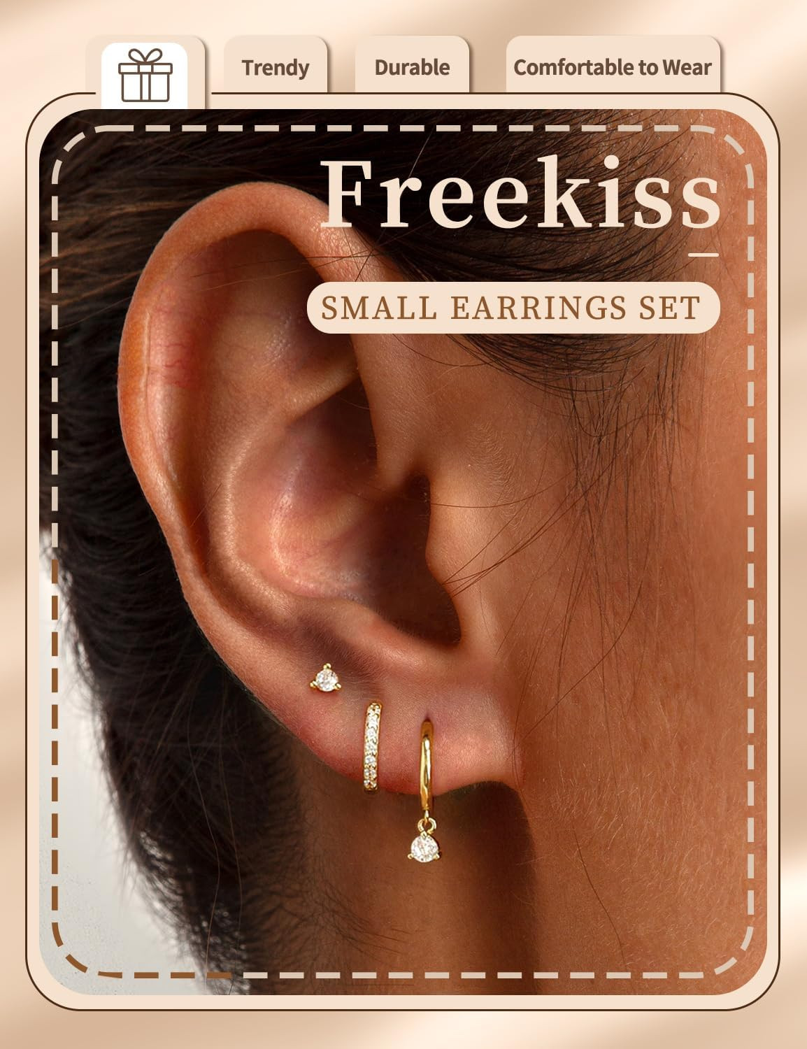 3 Pairs Hoop Earrings Set – Dainty Stud Dangle Cartilage for Women | Hypoallerge