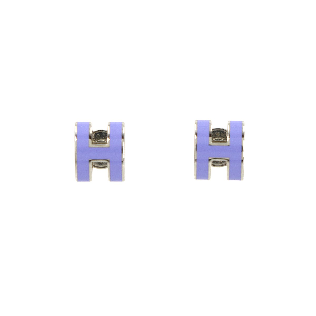 HERMES Mini Pop H Earrings Lilas Silver Pierced Accessory 90316089