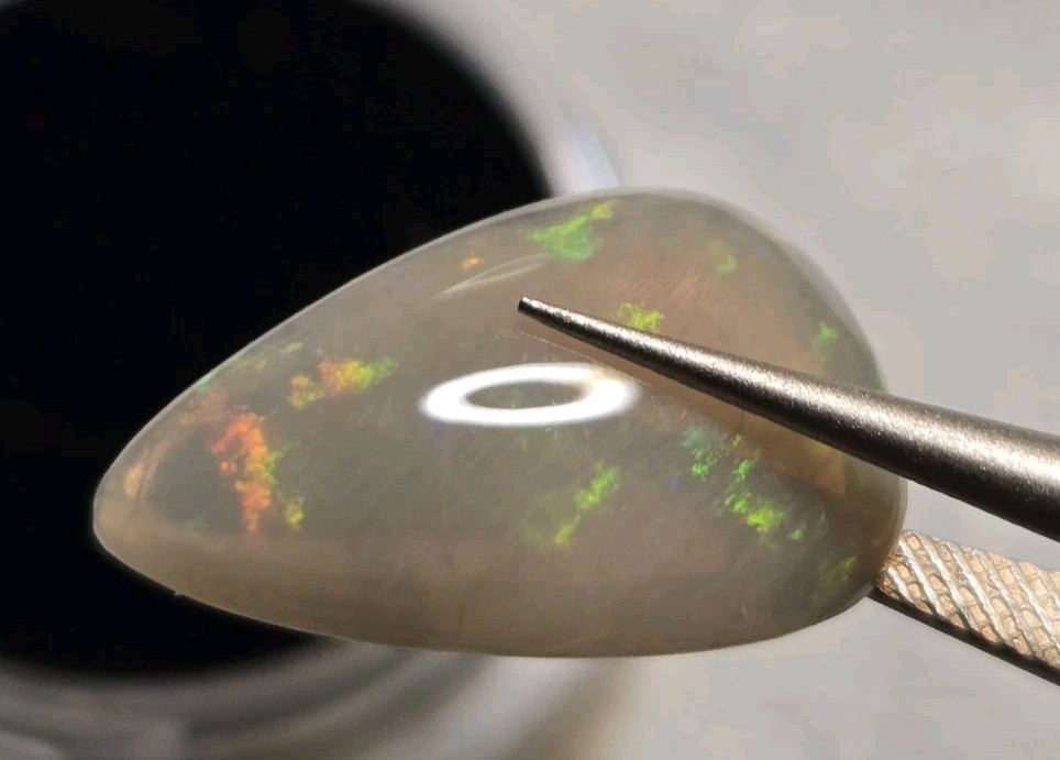 Natural Ethiopian Welo Opal 4.20ct Pear Cabochon Red Green Fire Crystal Opal