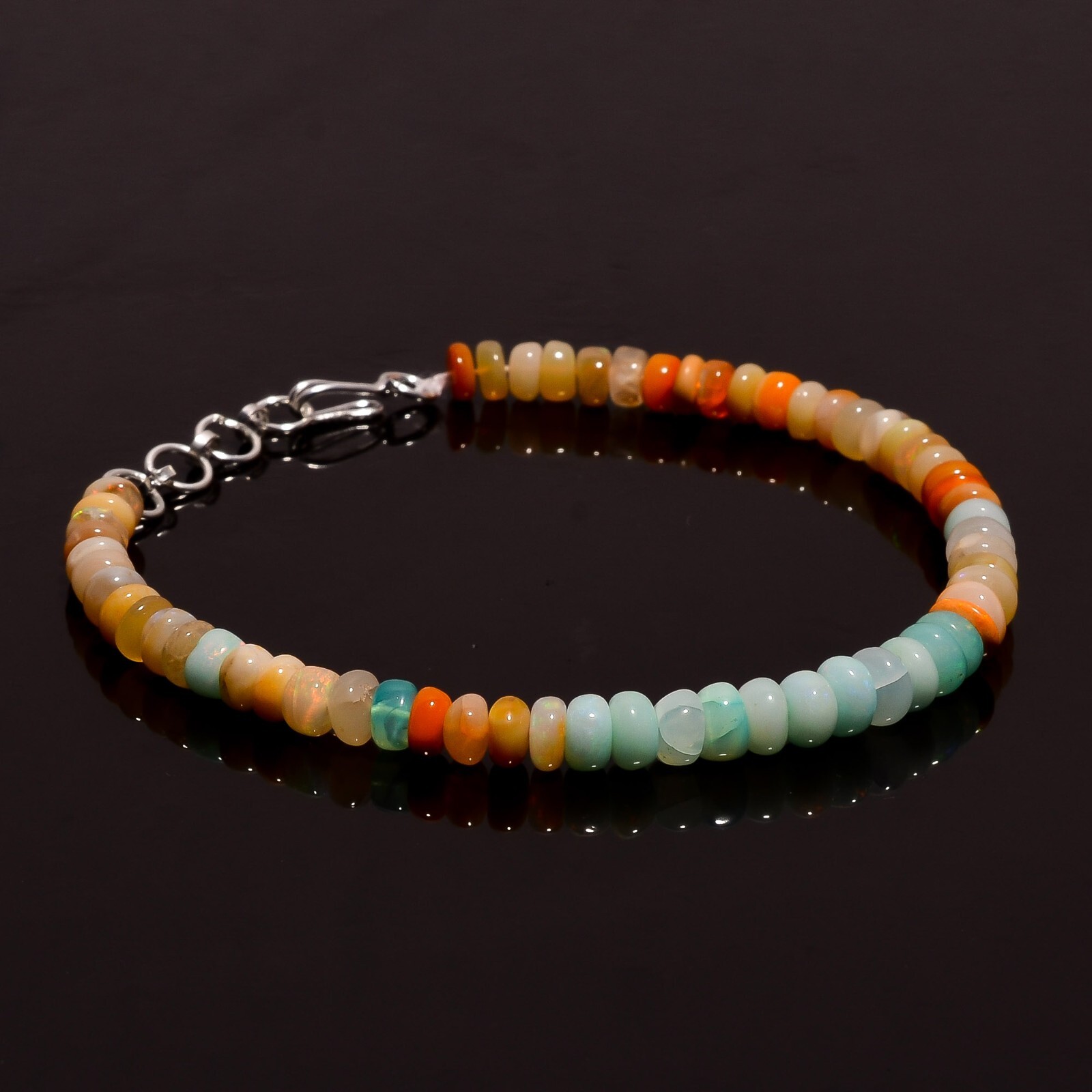 37.95 Ct Fire Ethiopian Opal Gemstone Rondelle Smooth Beads Bracelet 8-9″ A-3395