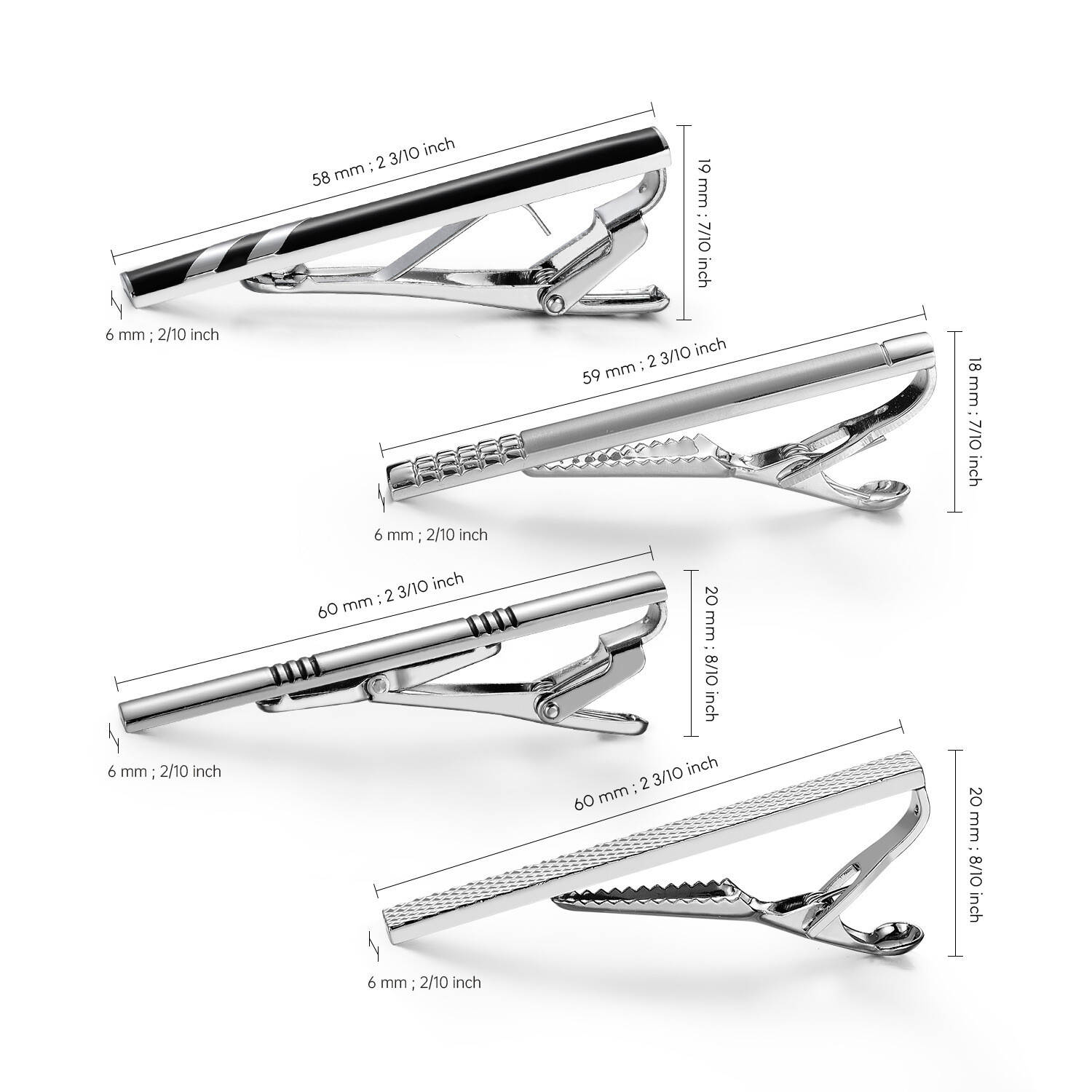 4pcs Classic Tie Clip for Men Striped Mens Tie Bar Set for Regular Ties Box Gift