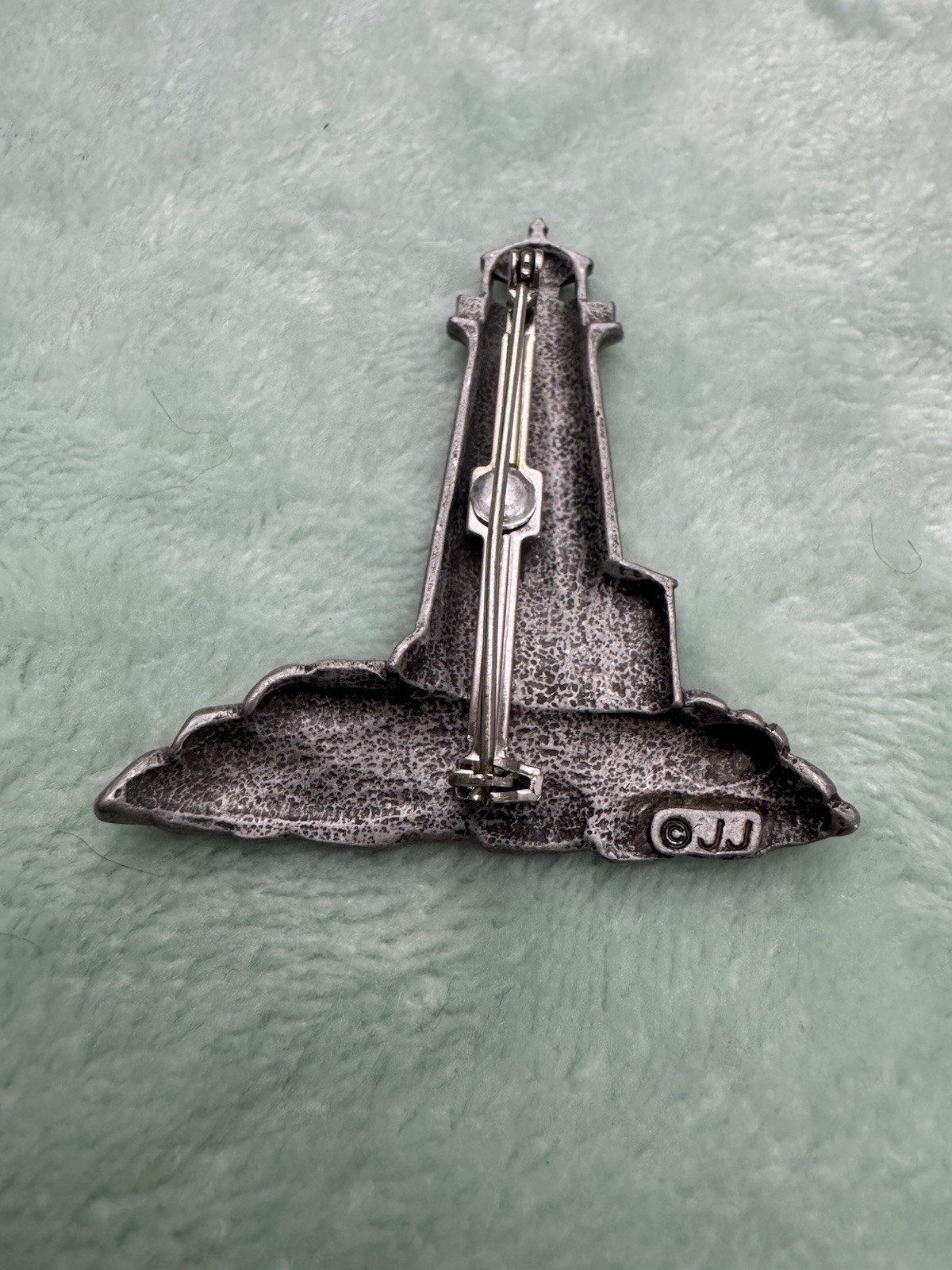 Vintage JJ Lighthouse Brooch Pin Brush Silver Tone Pewter Nautical ￼