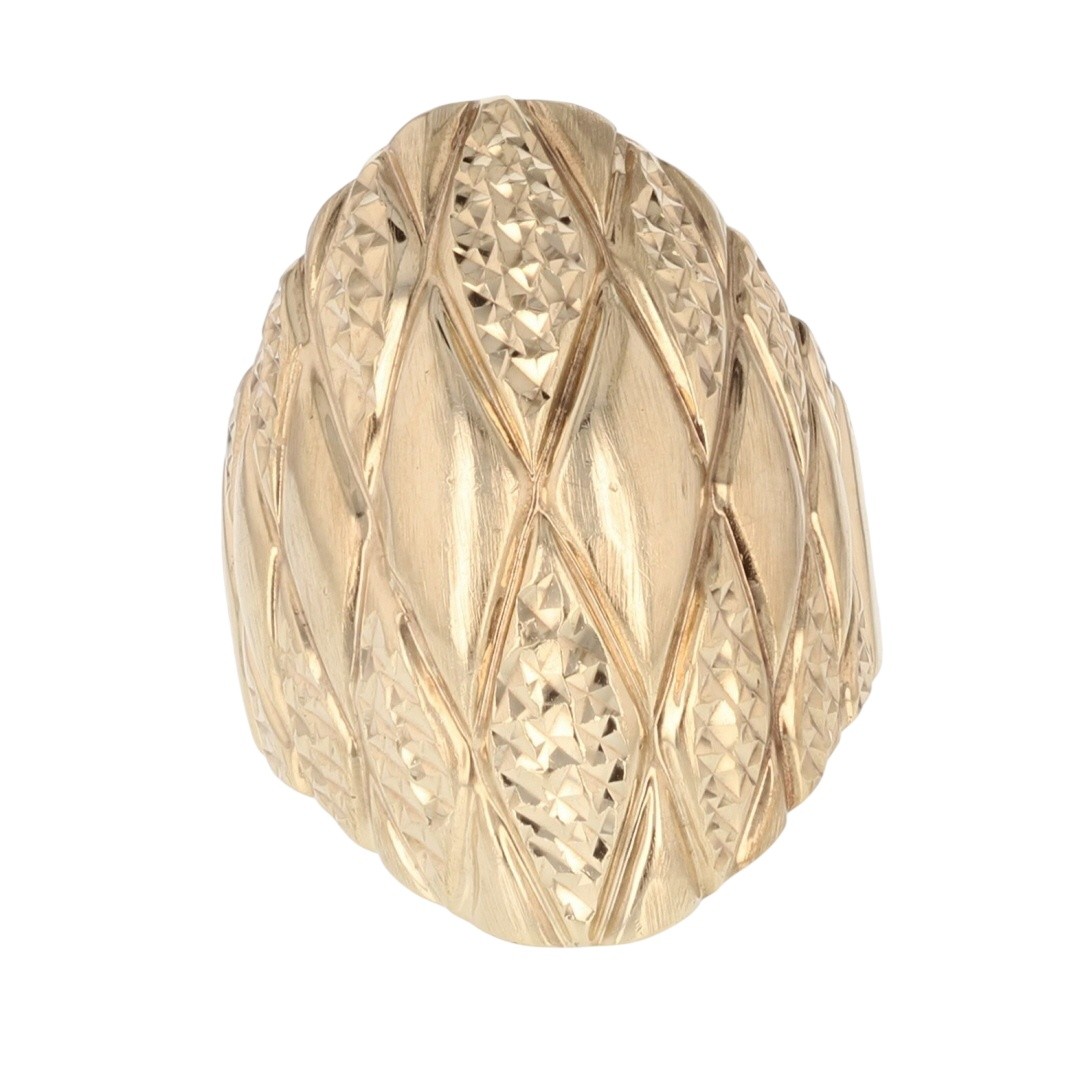 23.6mm Textured Quilted Pattern Dome Ring 10k Yellow Gold 4.40 Grams Size 5