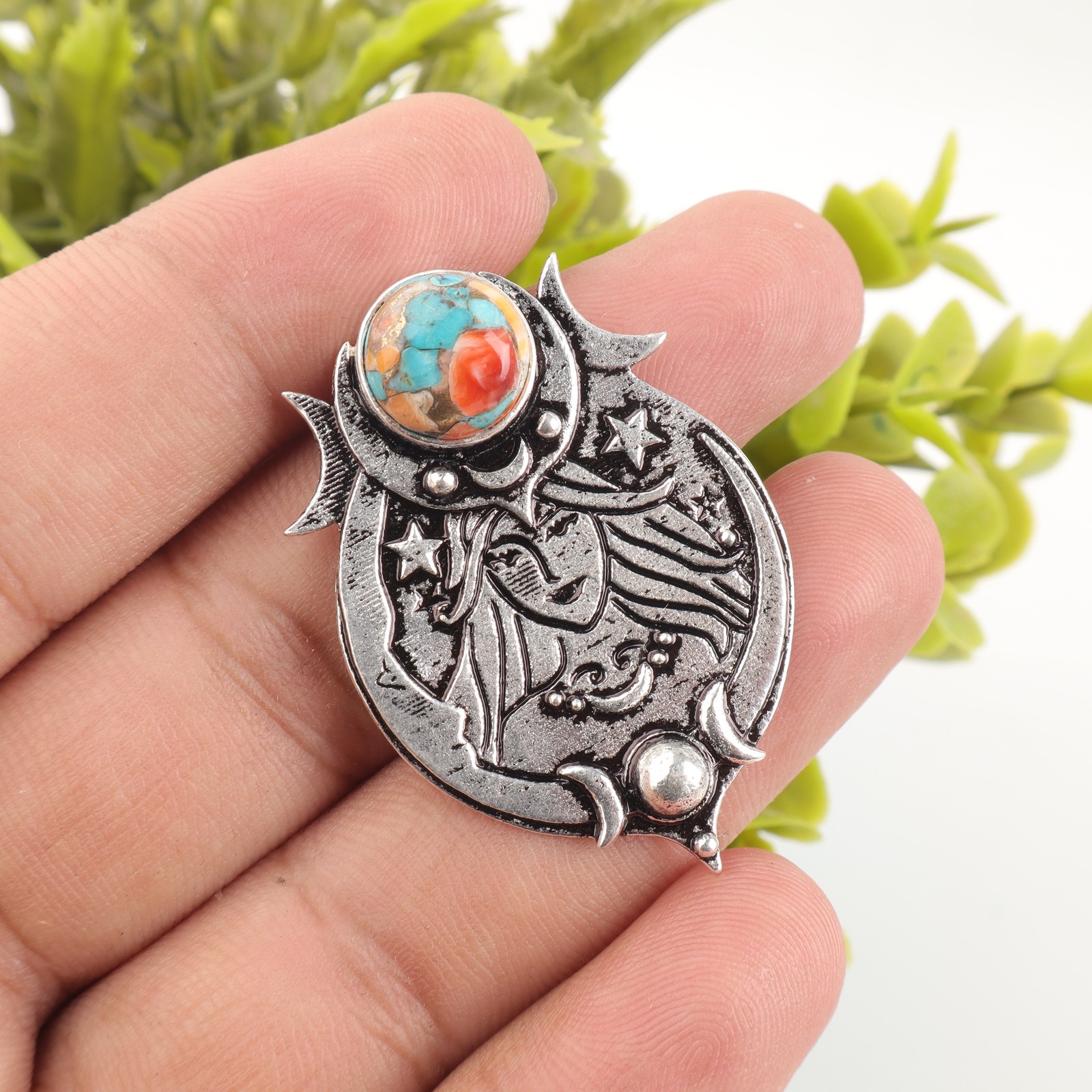 Sterling Silver Spiny Oyster Gemstone Engagement Wife Wedding Pendant Jewelry