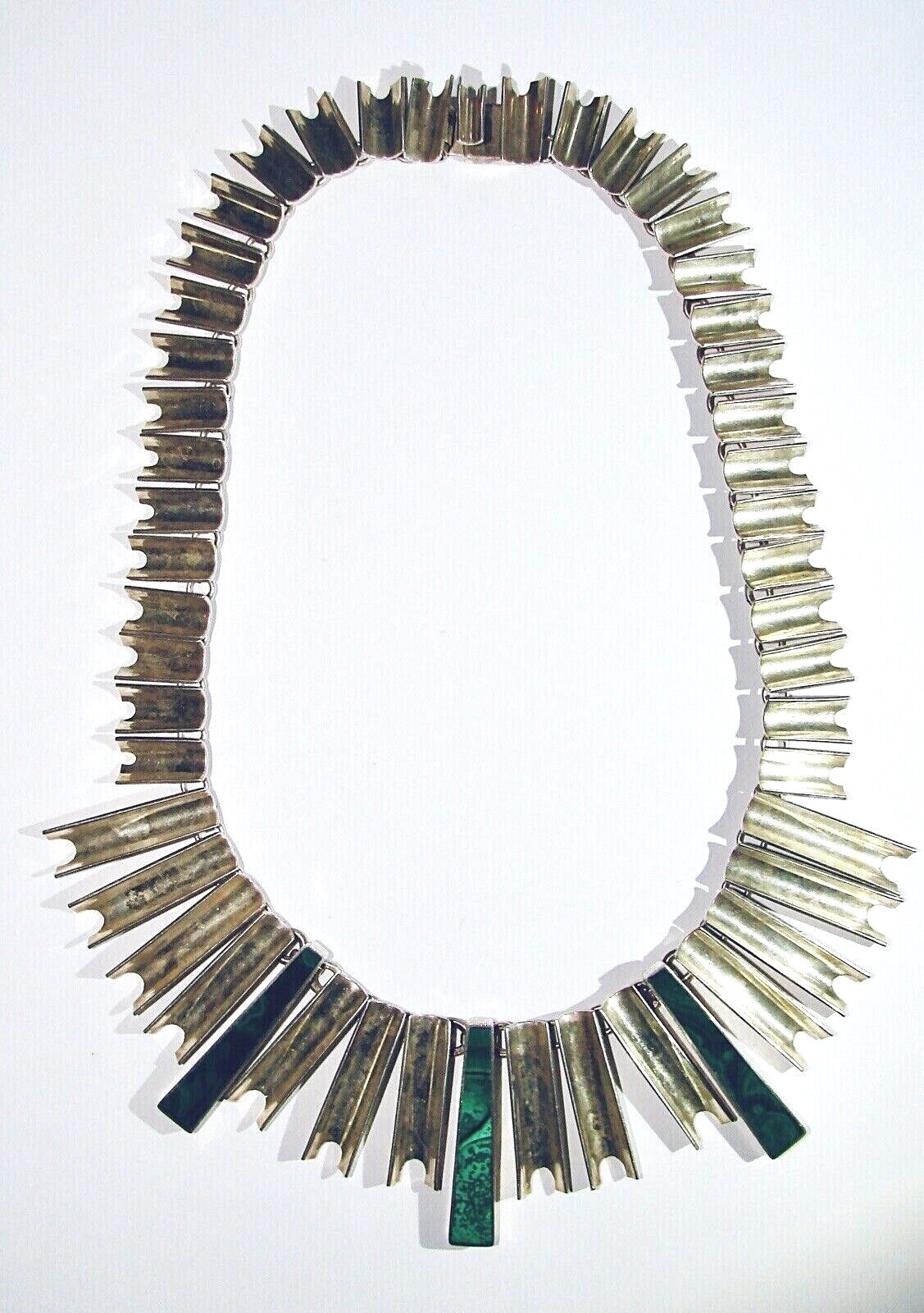 STERLING SILVER MALACHITE ANTONIO PINEDA INSPIRED TILE ROOF MODERNIST NECKLACE