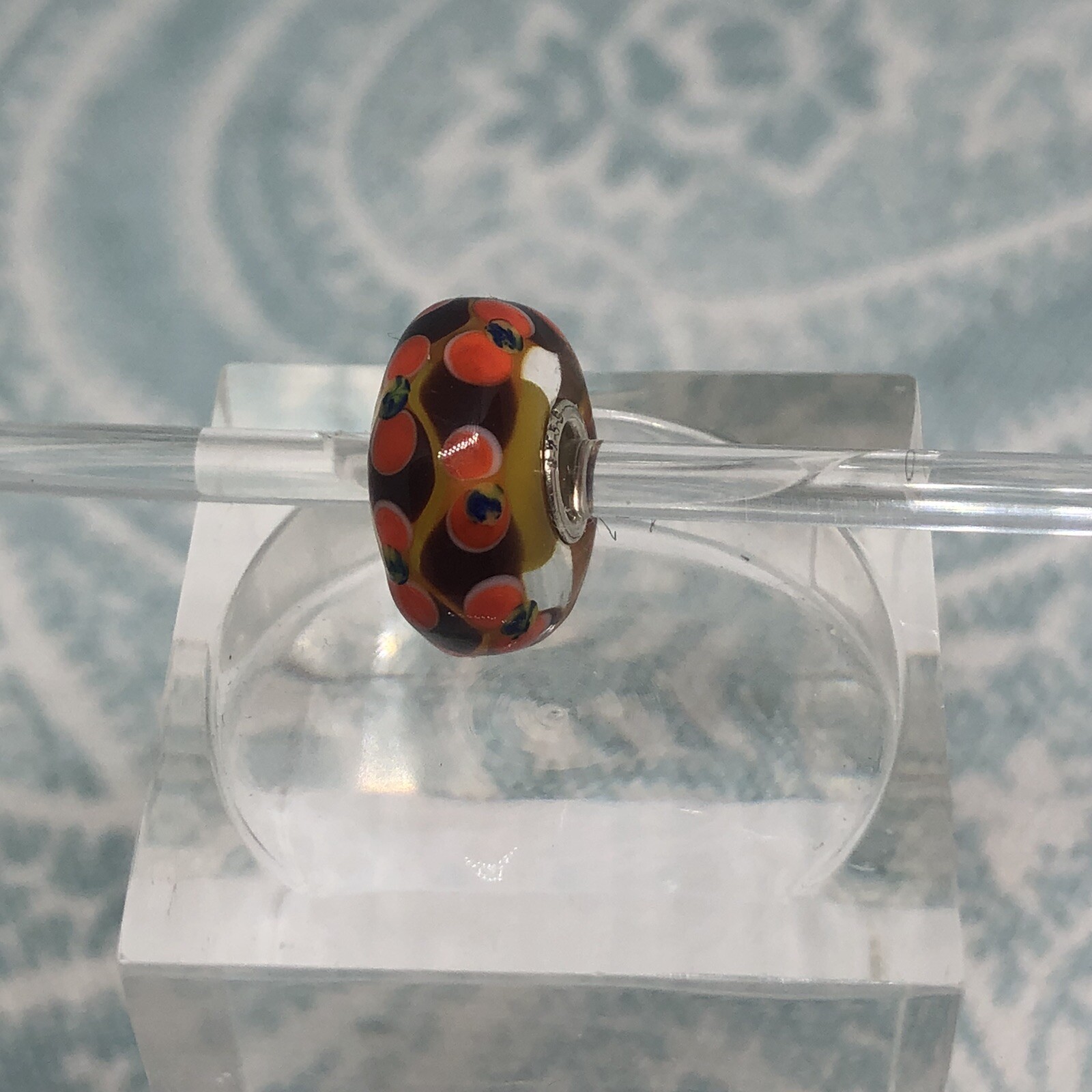 Authentic Trollbeads OOAK Orange & Brown Chains Blue with Dots on Yellow CC, New