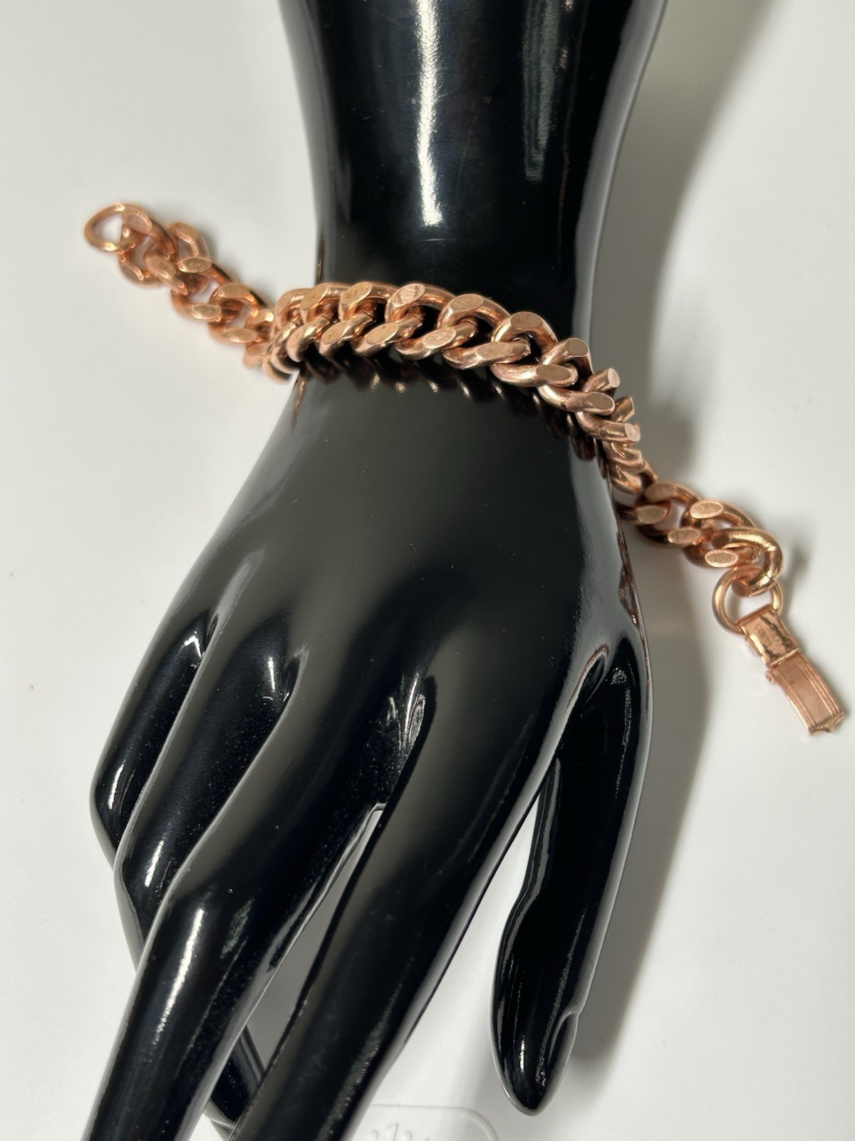 Vintage Solid Copper Cuban Curb Link Bracelet Fold Over Clasp 7.5”