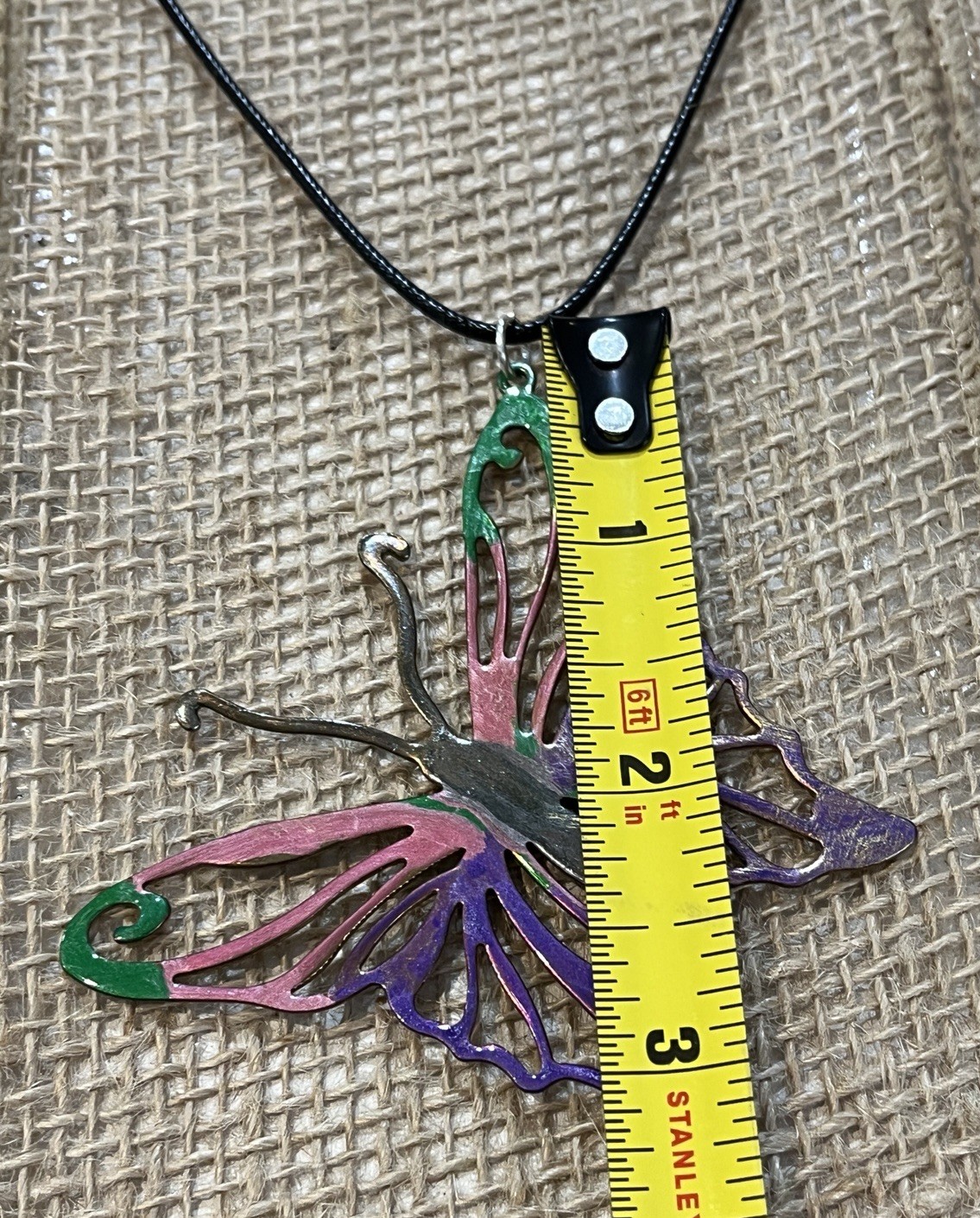 Hand-painted Large Brass Butterfly Pendant Necklace Multicolor Fairycore
