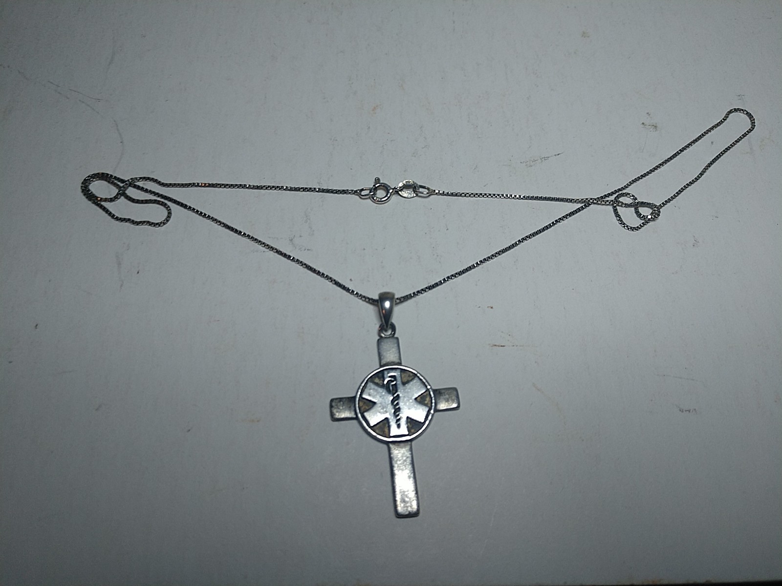 Vintage Peter Stone Sterling Silver 6.5g Medical Cross Pendant Necklace