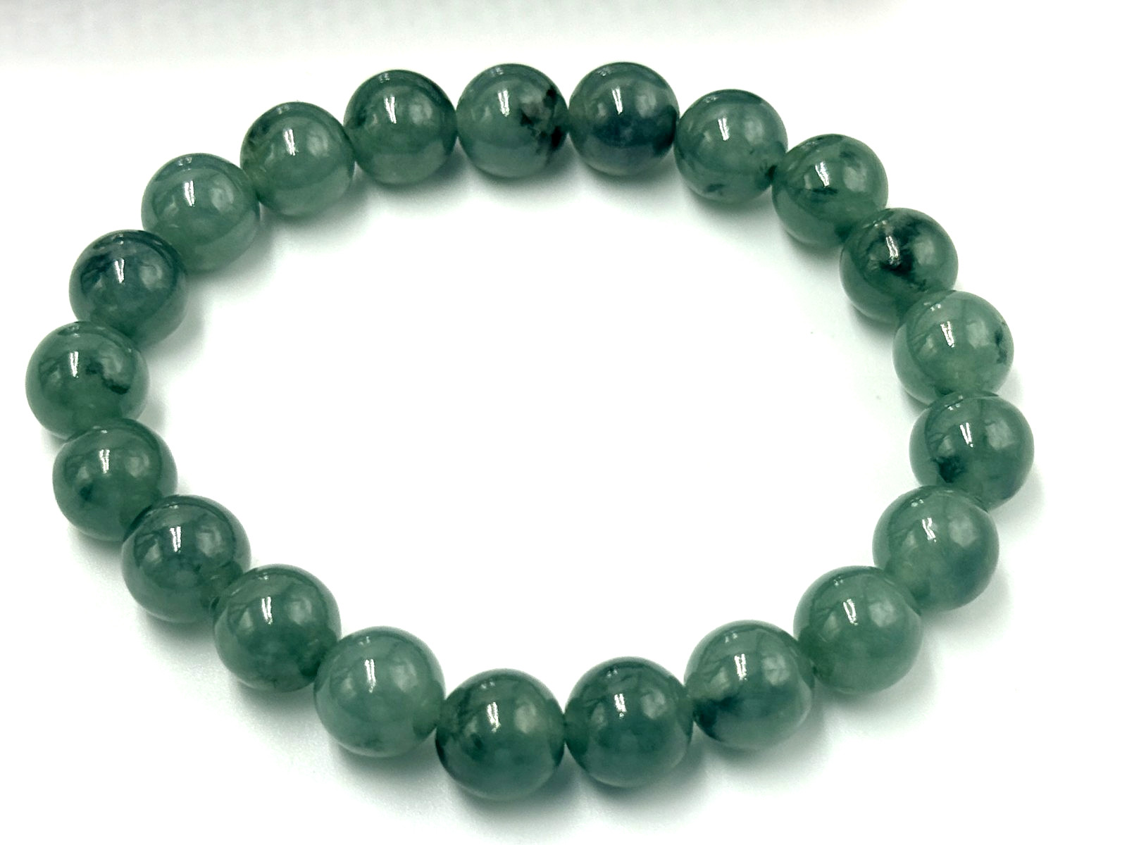Certified Natural Grade A Jadeite Jade Beaded Bracelet ICY Green 9.7 mm #000486