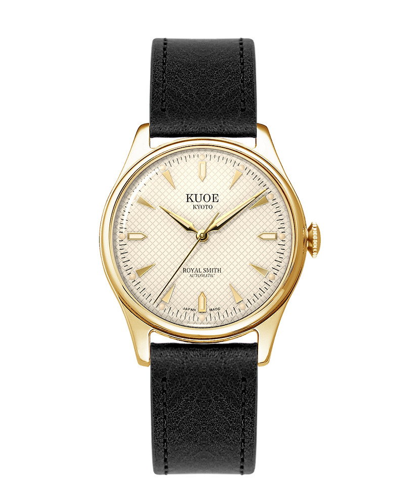 KUOE Kyoto Royal Smith 90006 Ivory Waffle Dial Watch New Leather Band Japan
