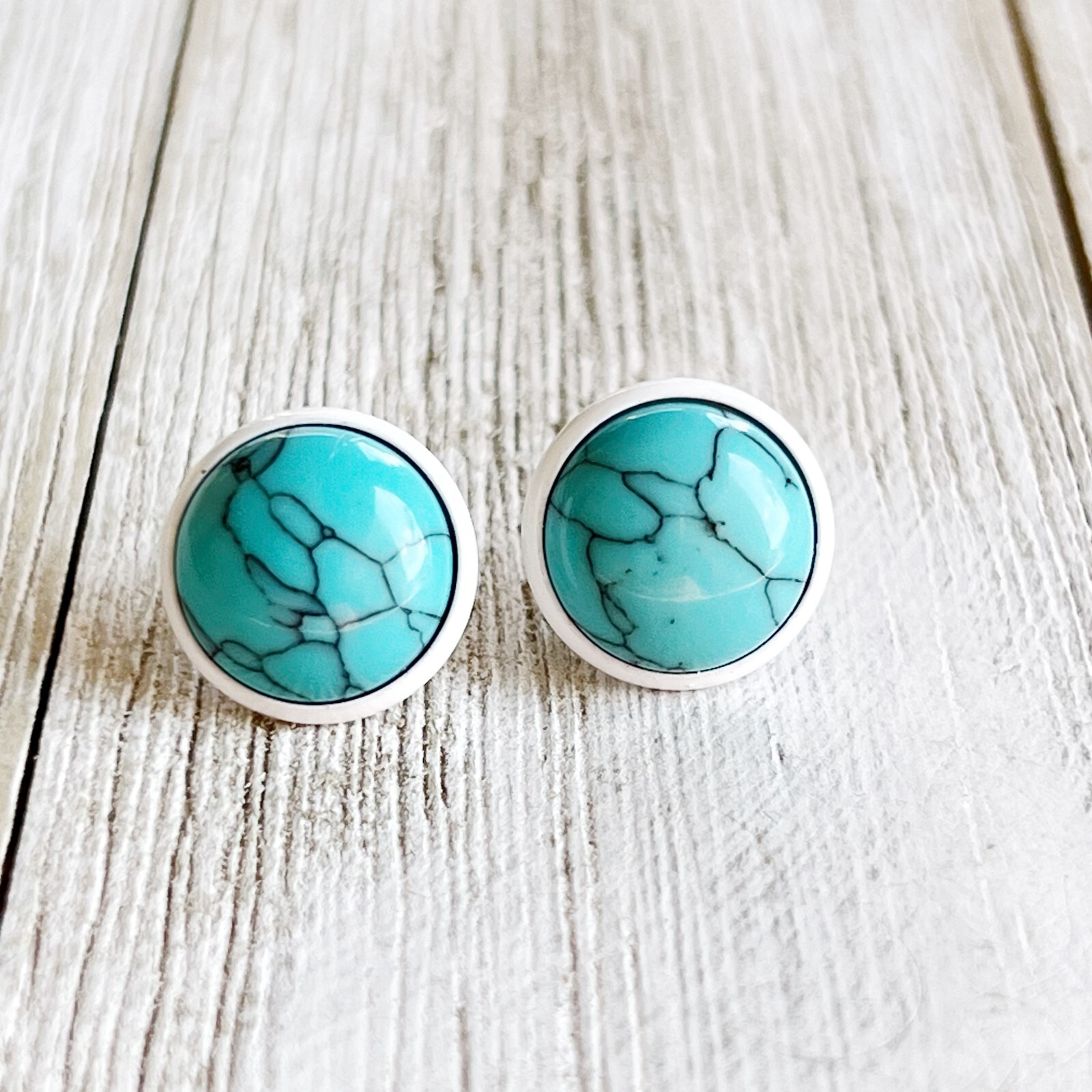 Turquoise 12.2mm White Stud Earrings