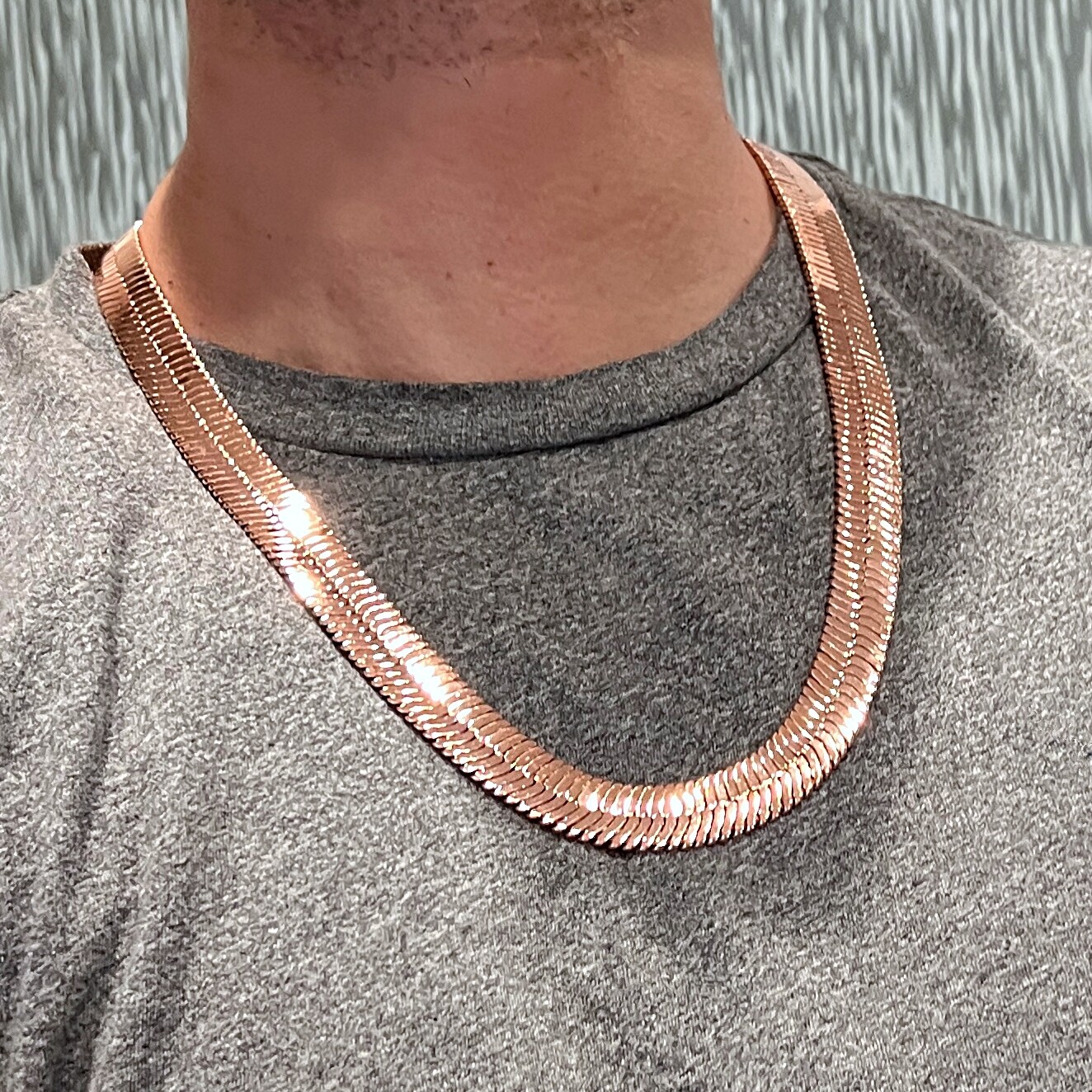 Herringbone Chain 14k Rose Gold Plated 7 mm 9 mm 11 mm Wide 20″ 24″ 30″ Necklace