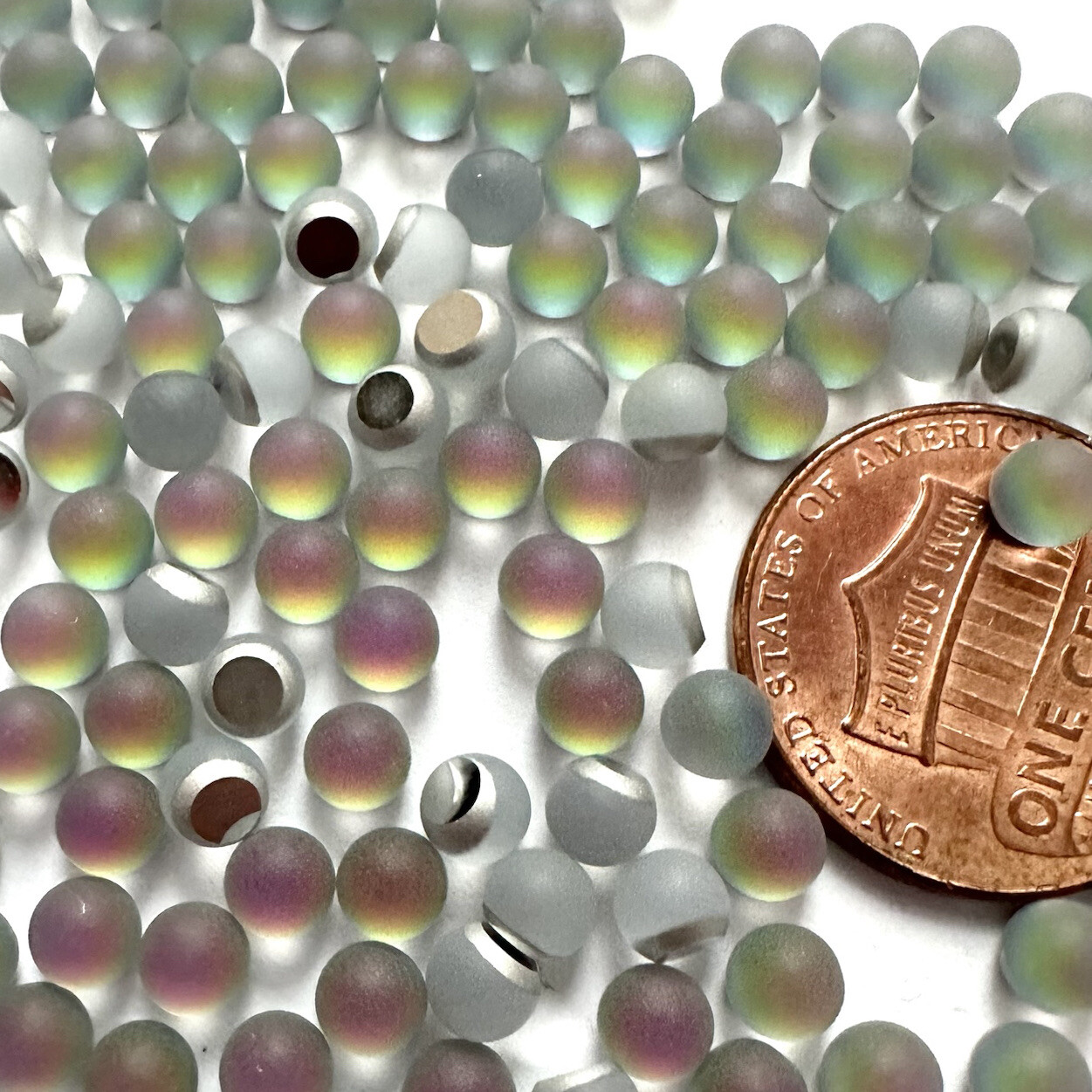 24 Vintage 4mm Frosted Vitrail Medium 3/4 Ball Stone/ Cabochon Smooth Top #34B43