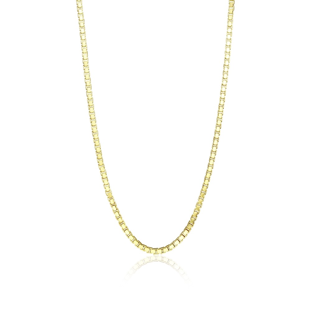 1.3mm Box Chain Dainty Necklace in Gold Plated Sterling Silver, 1.38 Inches