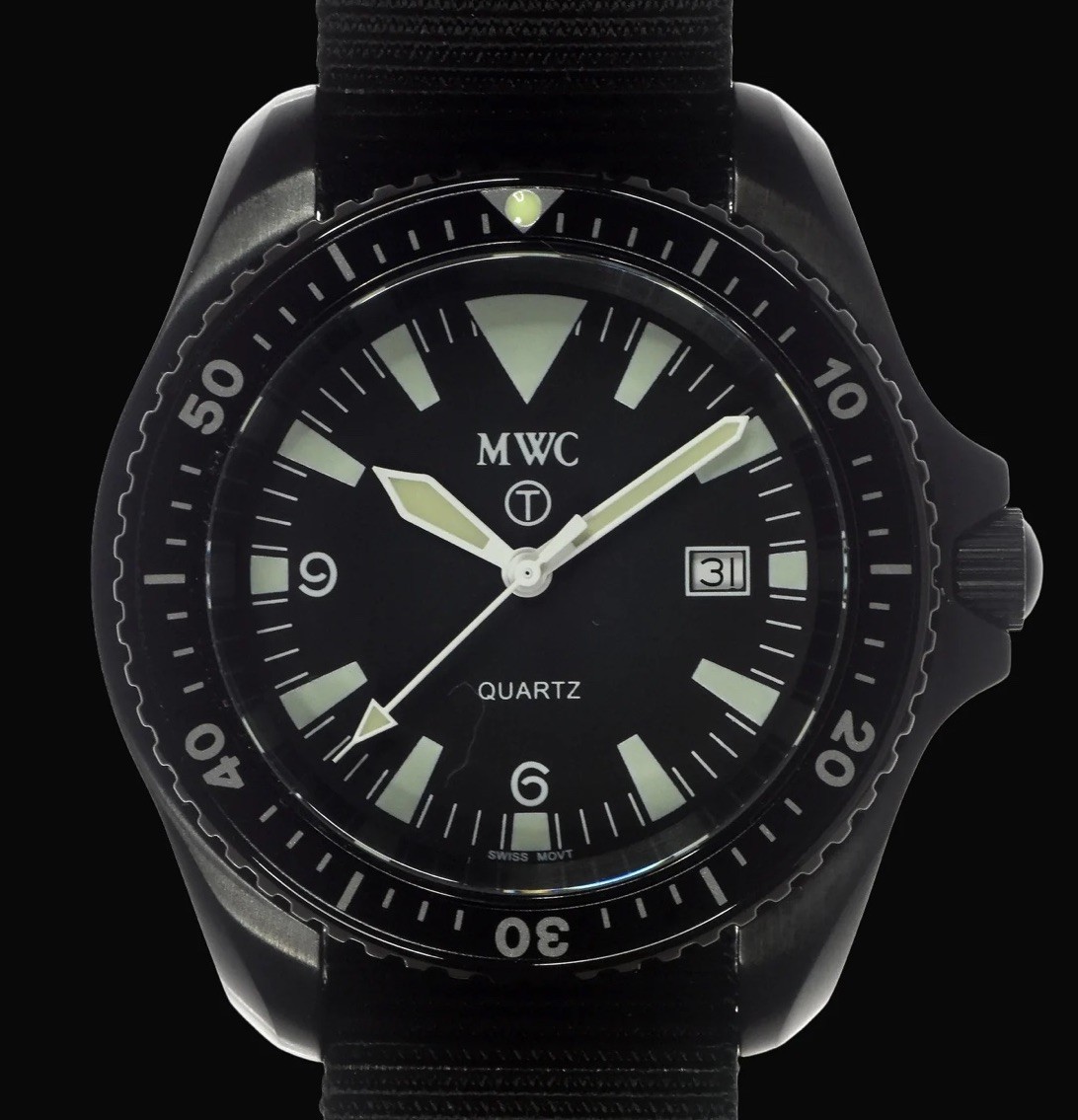 MWC 2001 Military Diver 300M Black PVD Quartz Swiss Ronda 42mm Watch Reissue