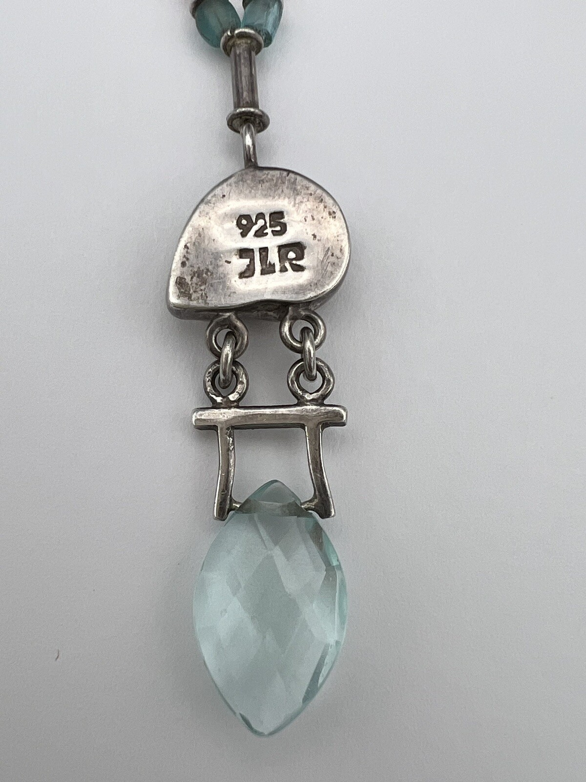 Janice Lee Ripley JLR Sterling Silver Blue Glass Necklace 16.50-18.25″