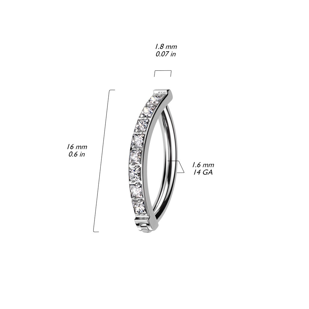 Titanium Hinged Clicker Belly Button Ring Square CZ Reverse Navel Hoop 3/8″
