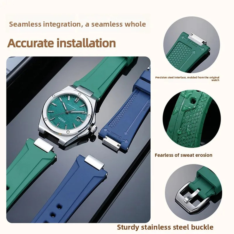 Rubber Watch Strap for IWC Engineer IW328901 13mm Metal Convex Sport Band