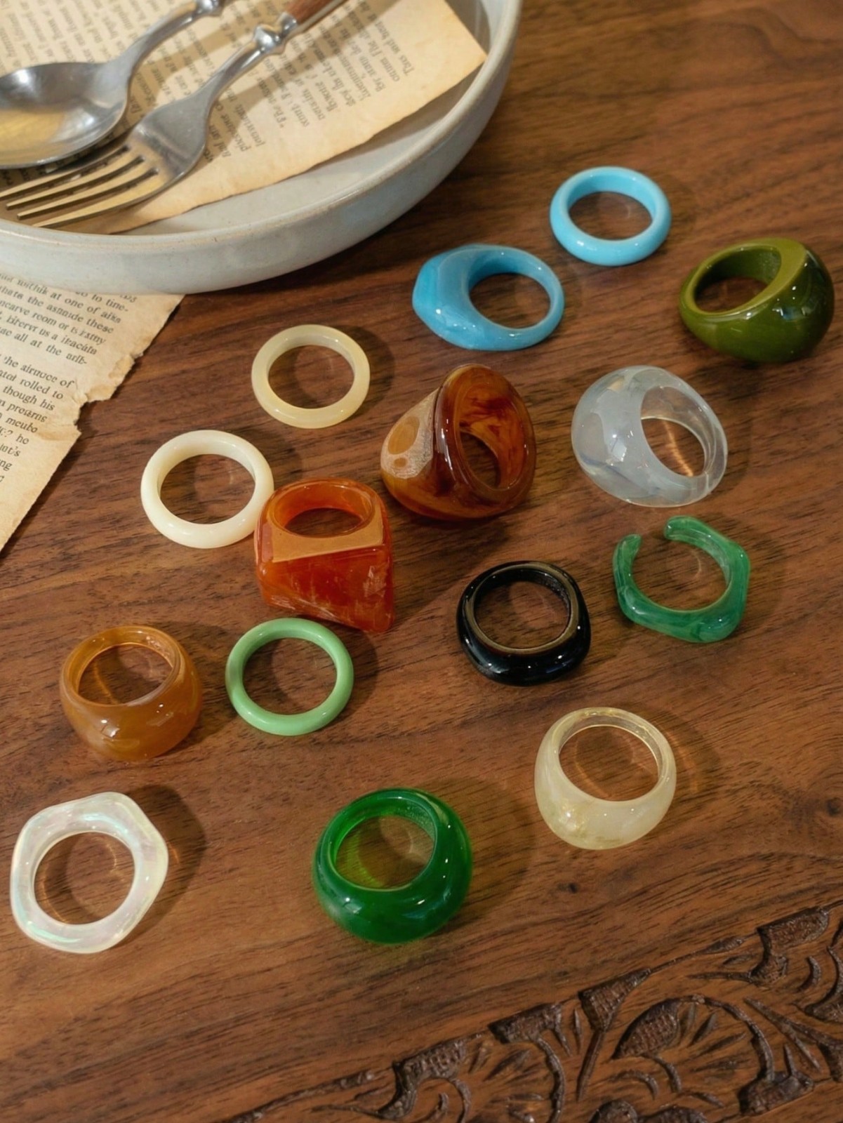15PCS Geometric Transparent Resin Rings – Acrylic Crystal Ring Set Women Jewelry