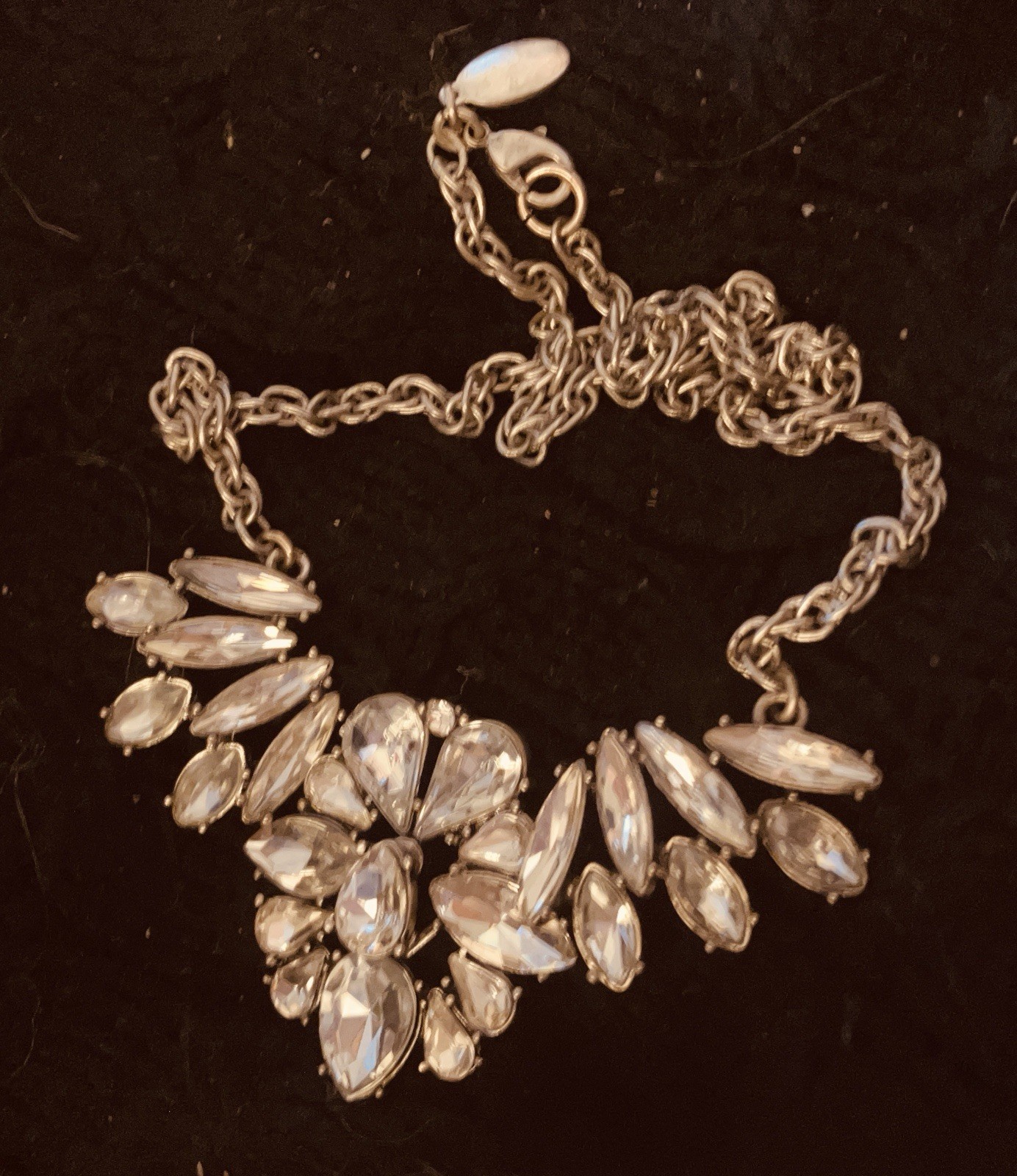 Vintage Ann Taylor Silver Tone Crystal Rhinestone Marquise Statement Necklace