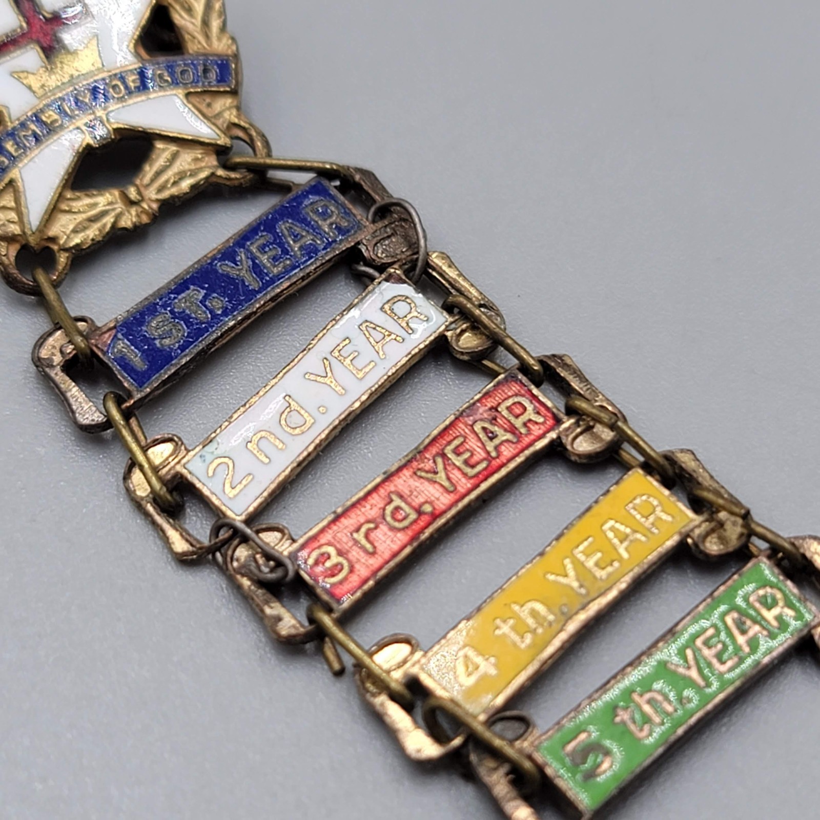 Vintage Assembly Of God 5 Years Enamel Dangle Pin Badge 5