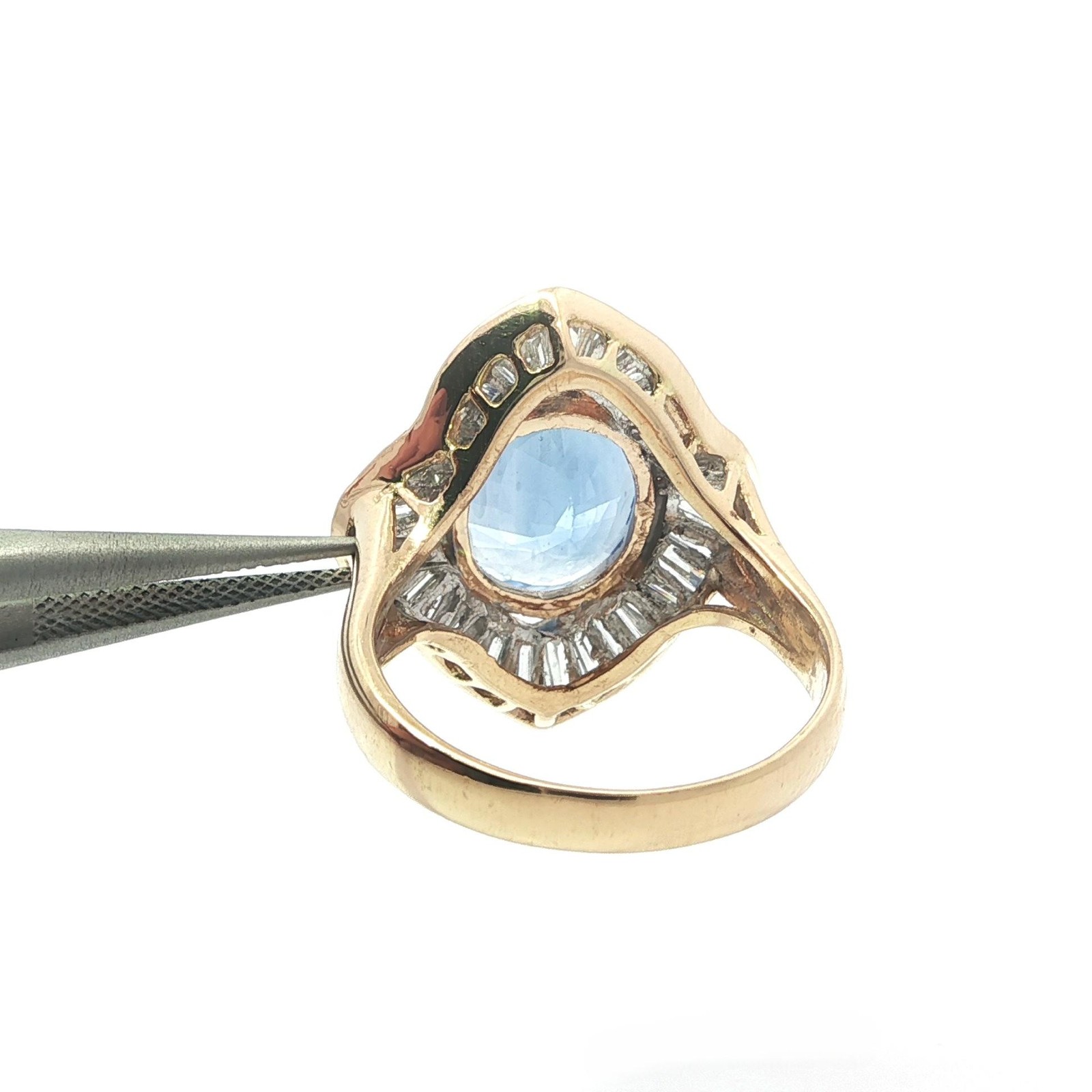 18k Yellow Gold 7.83ct GIA Large Oval Sapphire & Baguette Diamond Ballerina Ring