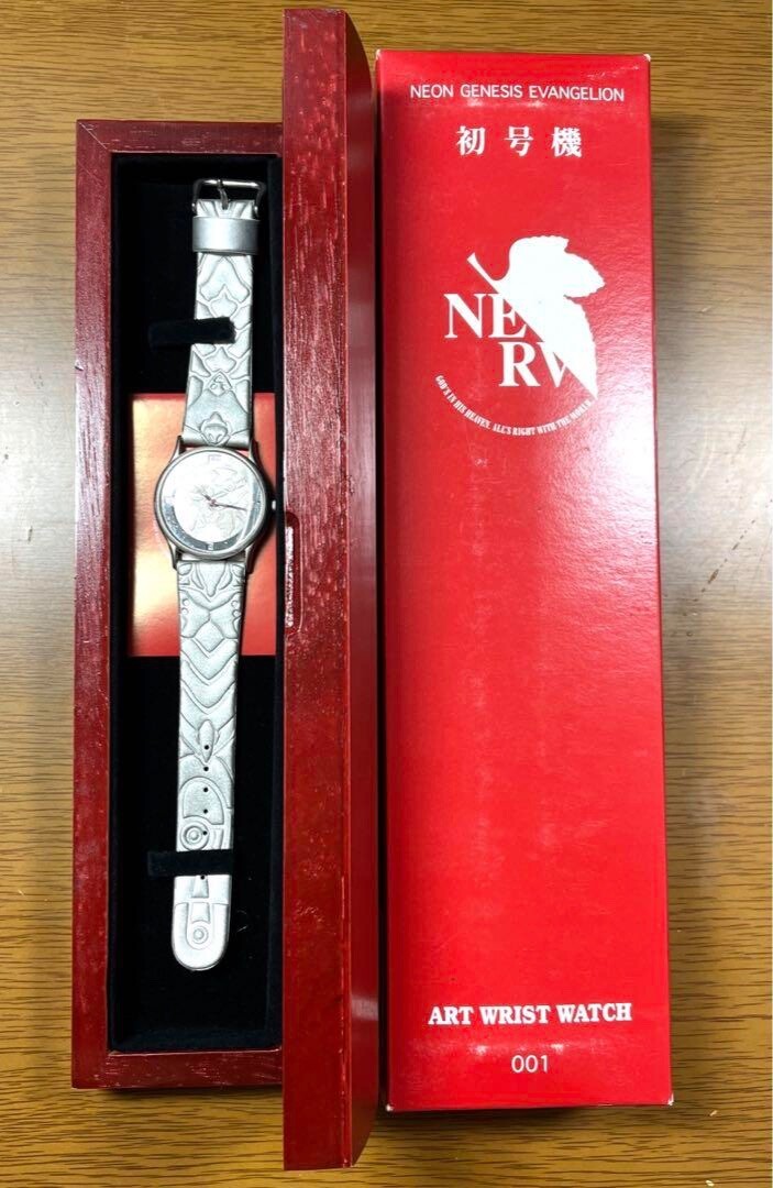 RARE! Evangelion EVA Unit 01 silver leather wristwatch Unused NEW Mens Discontin