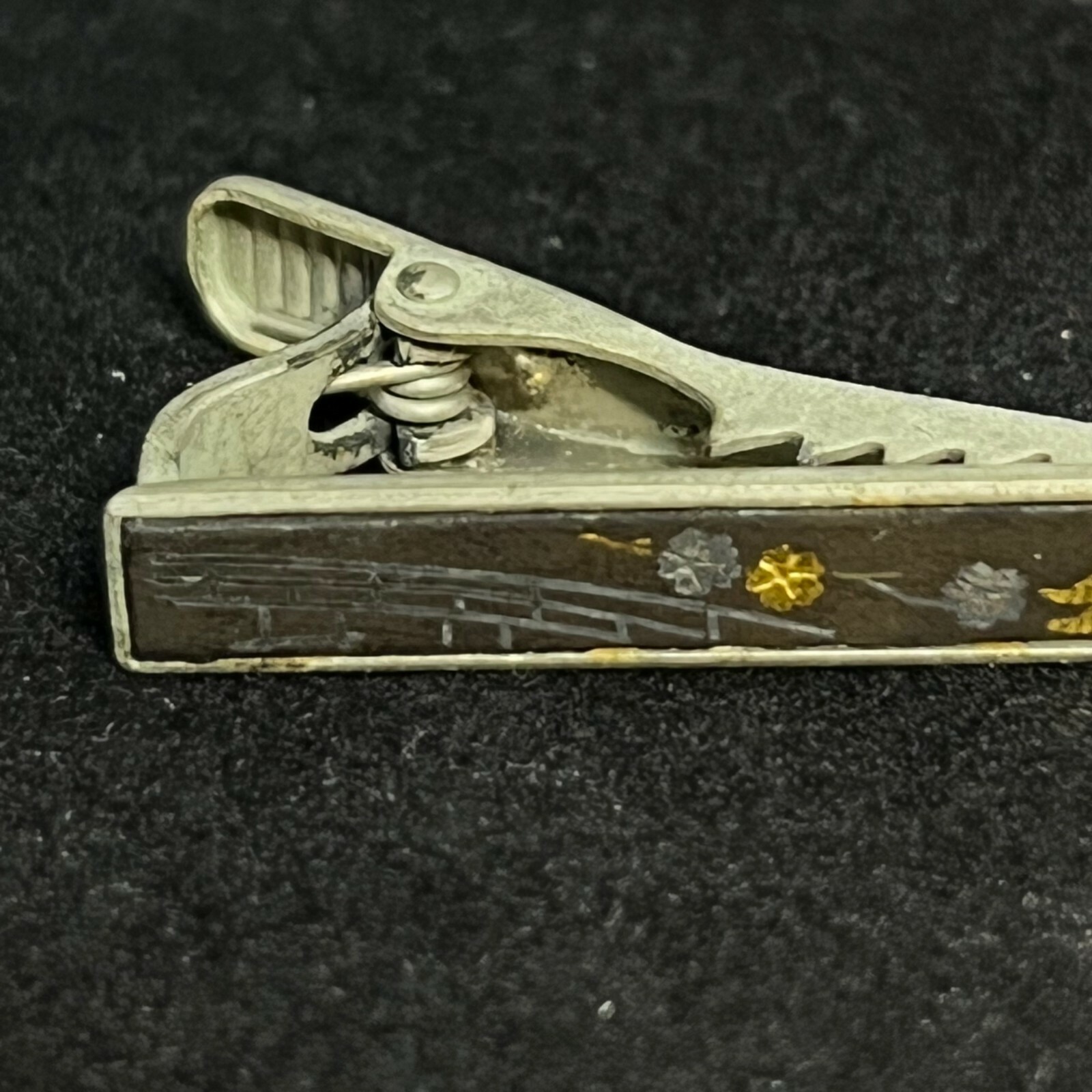 Vintage Silver Tone And Black Enamel Tie Bar (2886)