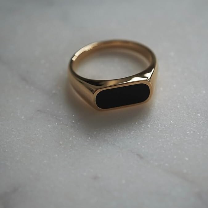 Black Onyx Signet Ring, Men Silver Signet Ring, 18K Gold Plated 925 Silver Ring