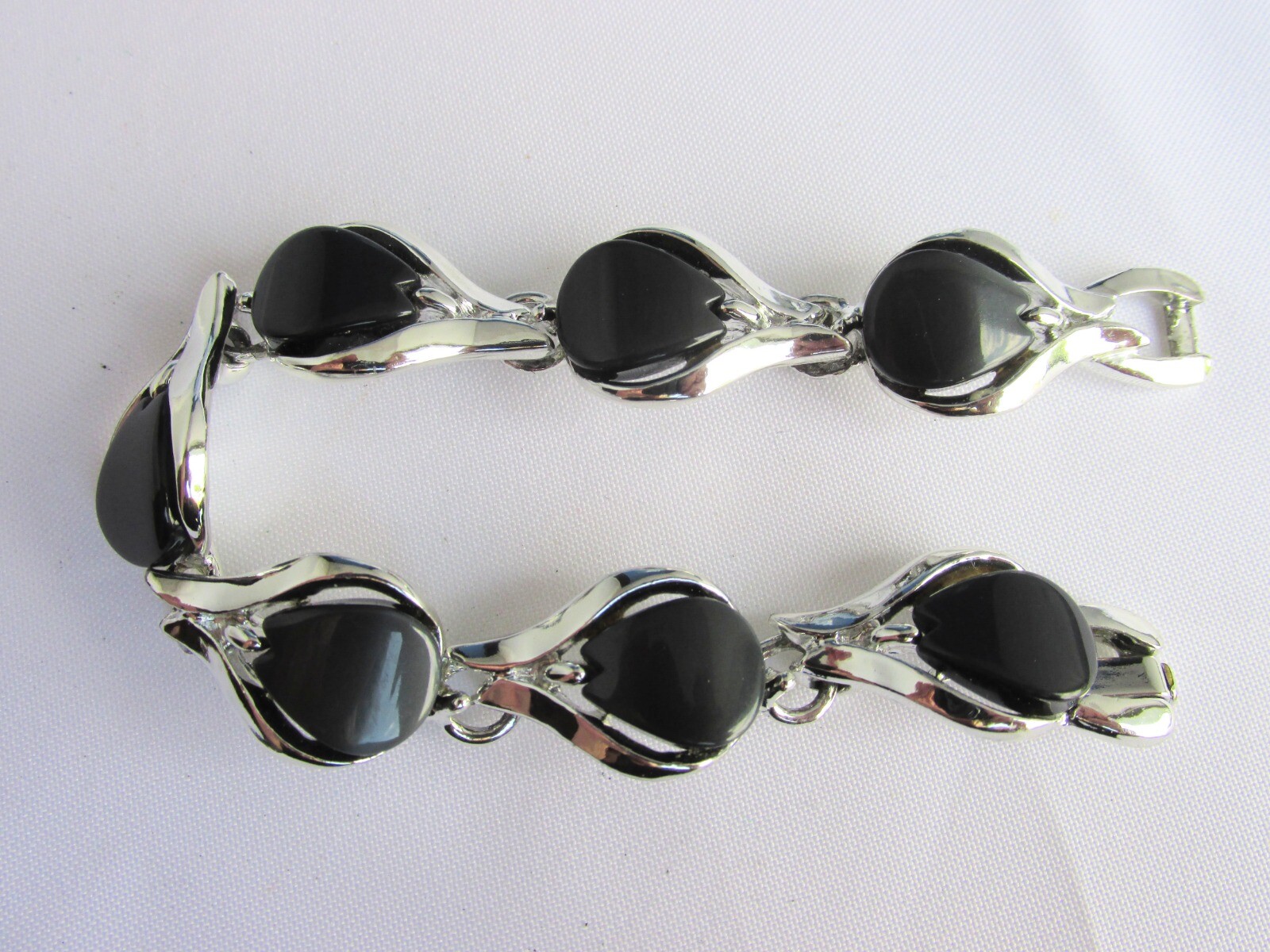 Vintage Charcoal Gray Thermoset Tear Drop Tiles Bracelet Silver Plate