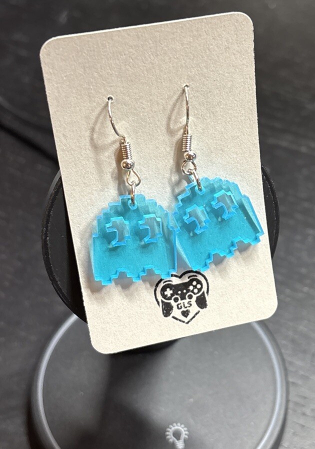 PAC Man Blue Ghost Dangling Fashion Acrylic Earrings