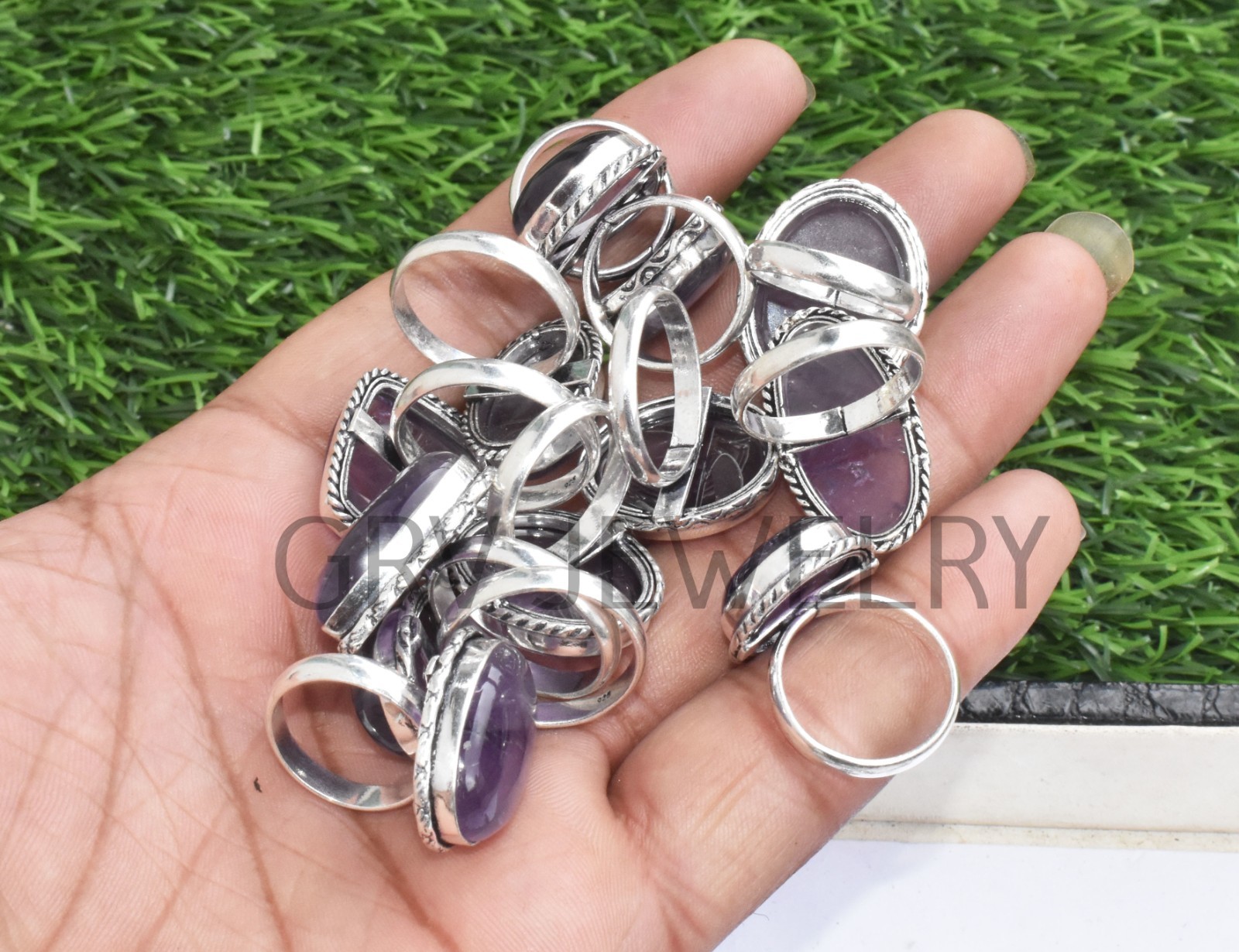 1-500 Pcs Natural Amethyst In Wholesale Gemstone Rings Lot: Silver Plated Whr-9