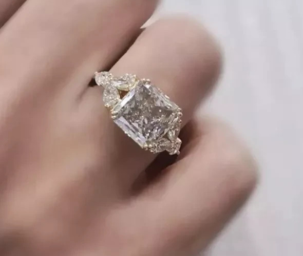 RARE 5.30 Ct Certified Asscher Cut Natural White Diamond Ring Yellow Gold Finish