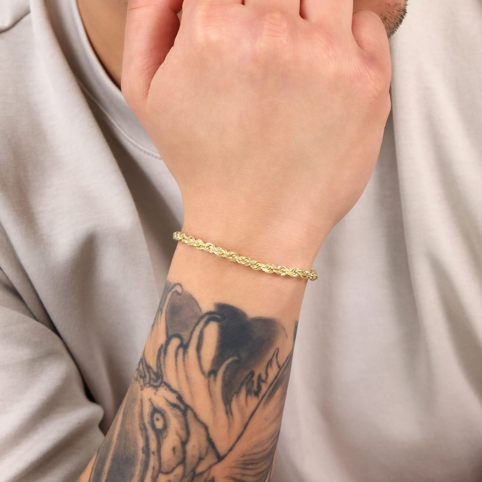 14K Yellow Gold 4mm Diamond Cut Rope Chain Bracelet Men Women 7″ 7.5″ 8″ 8.5″ 9″