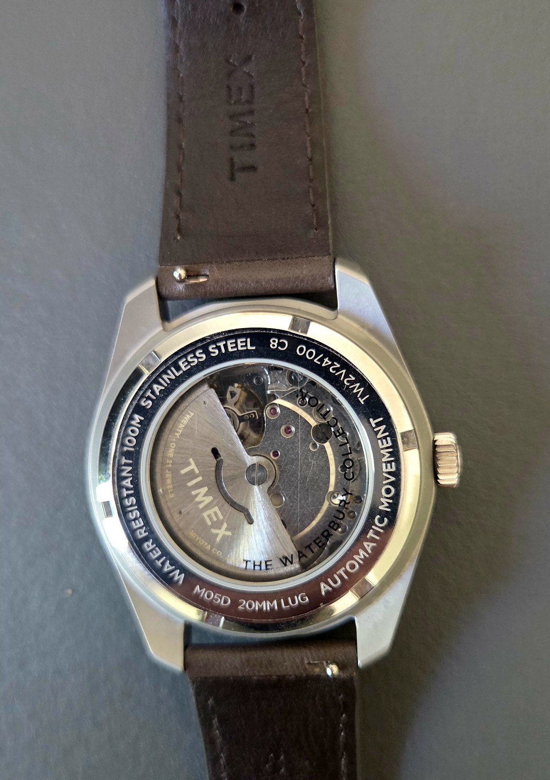 Timex Waterbury Automatic 40mm Green Dial Brown Leather Strap TW2V24700
