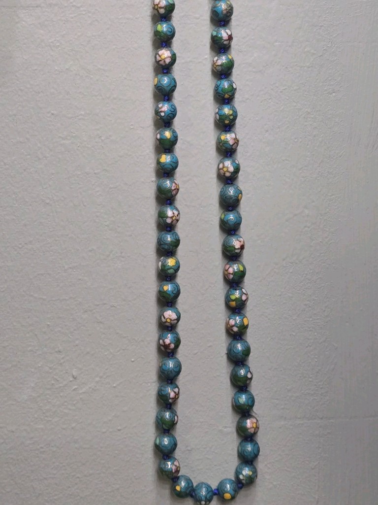 Hand Made and Painted Chinese Porcelain Bead Necklace With Gold Clasp! 22″