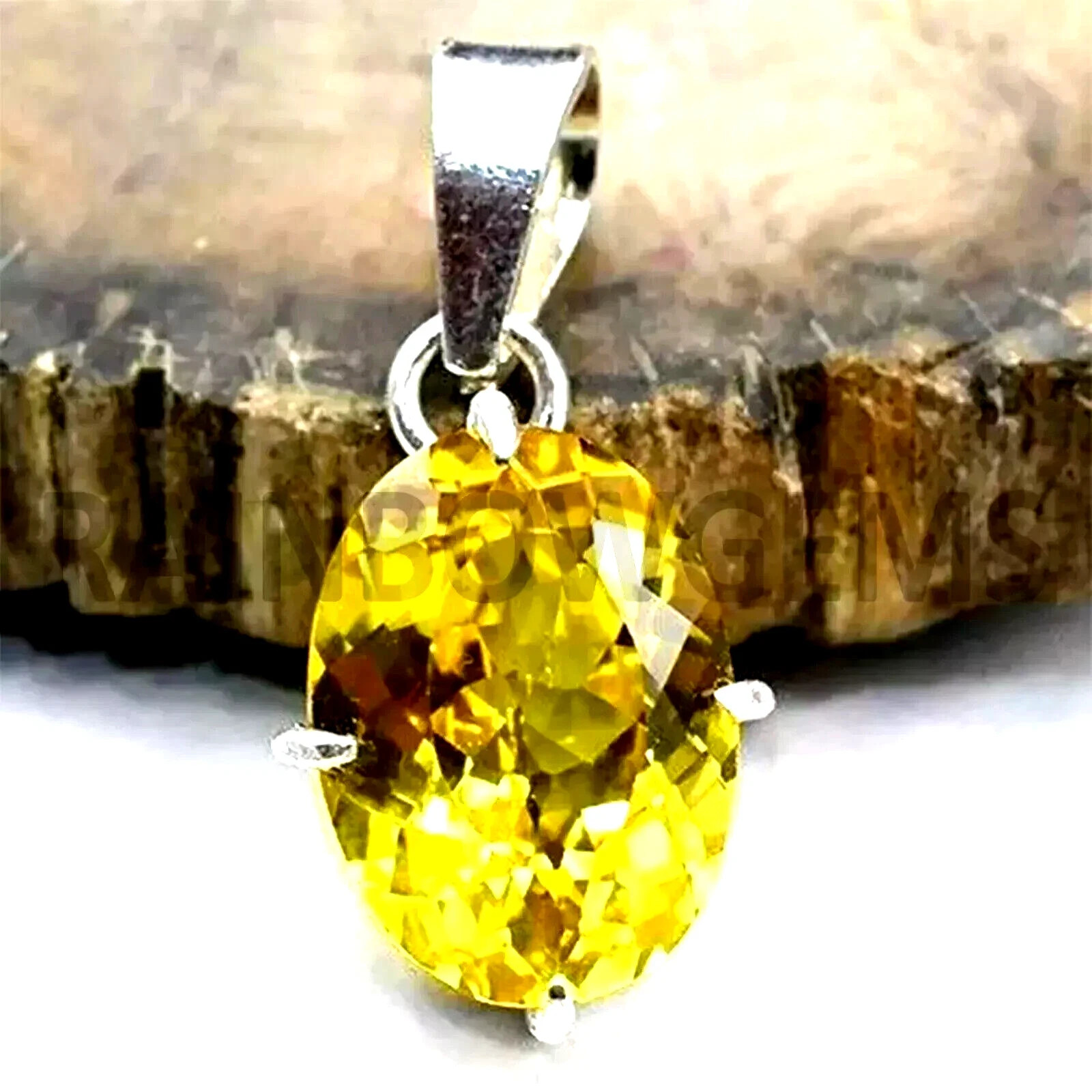 28.50 Ct+ Natural Certified Yellow Sapphire 925 Silver Oval Pendant ZG Gemstone