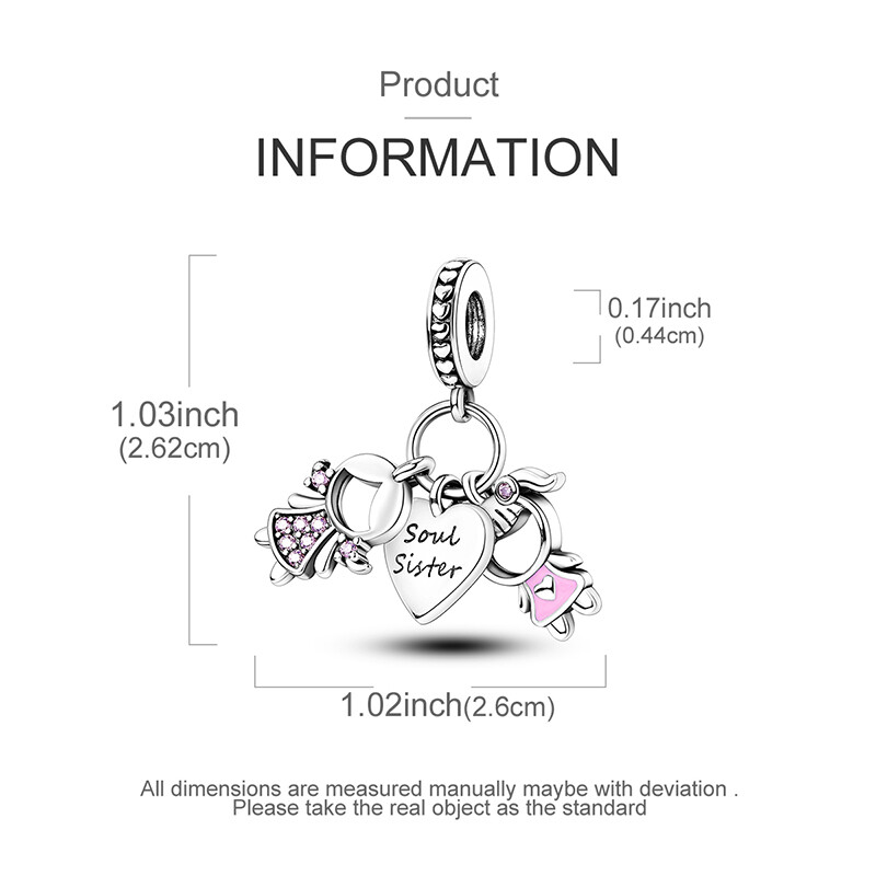MULA Original Sisters Love Pendant DIY Charm CZ Fit Bracelet 925 Silver Plated