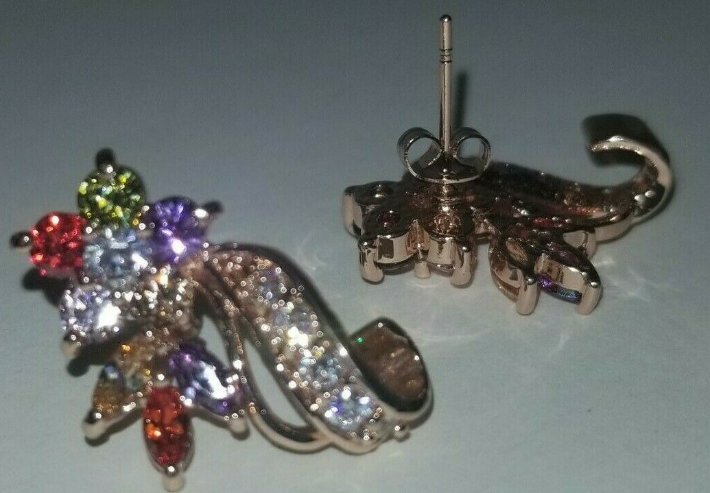 Rose Gold Overlay Beautifully Lab Created Multicolor Stone Earrings