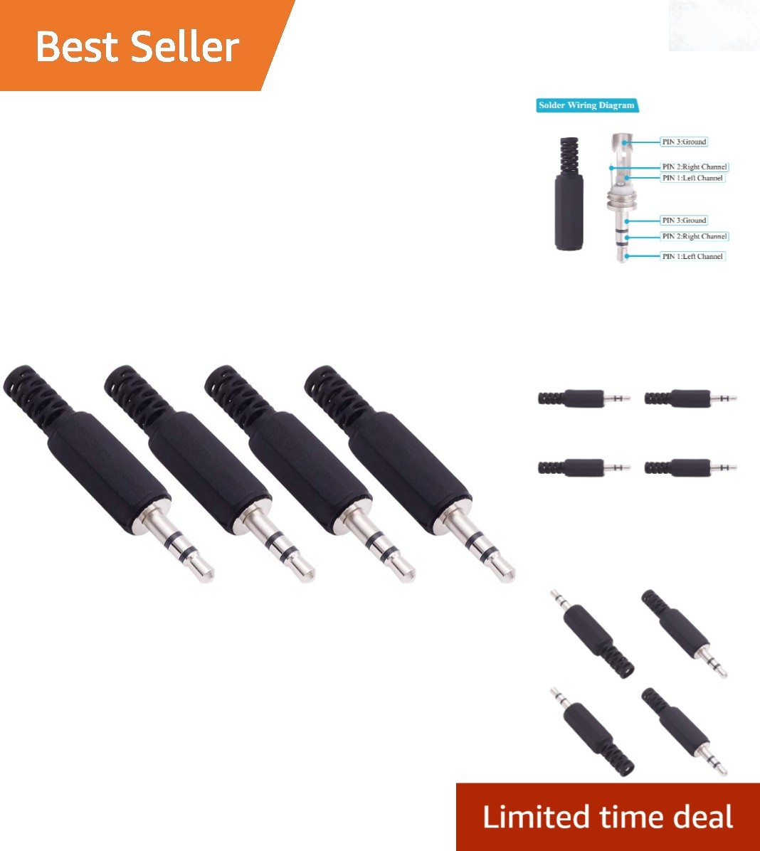 4 Pack 3.5mm Male Audio Repair Jack Stereo Plug for Headphones Earphones Repl…