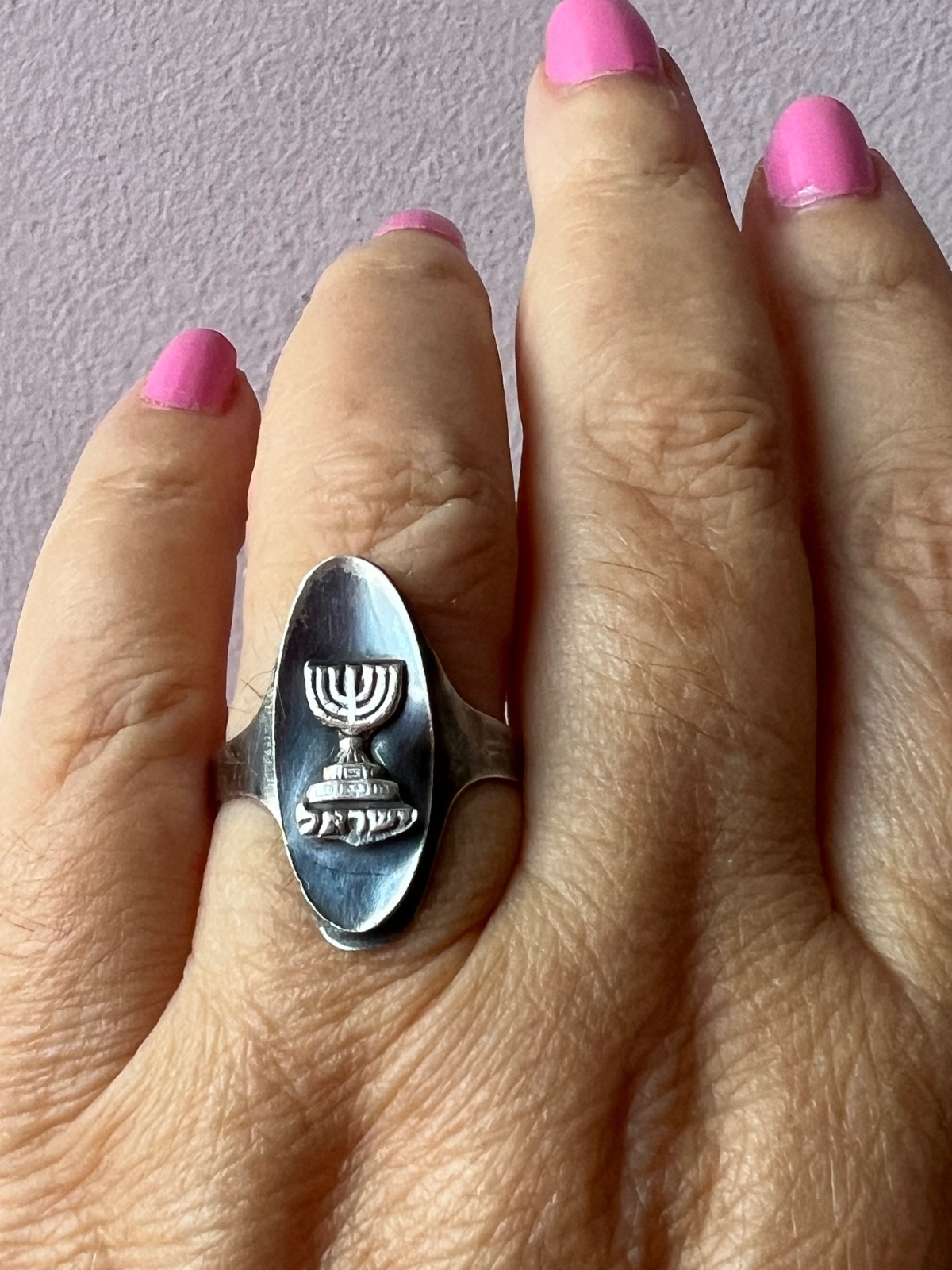 VINTAGE OXIDIZED 925 STERLING SILVER MENORAH ISRAEL RING ADJUSTABLE SIZE RARE