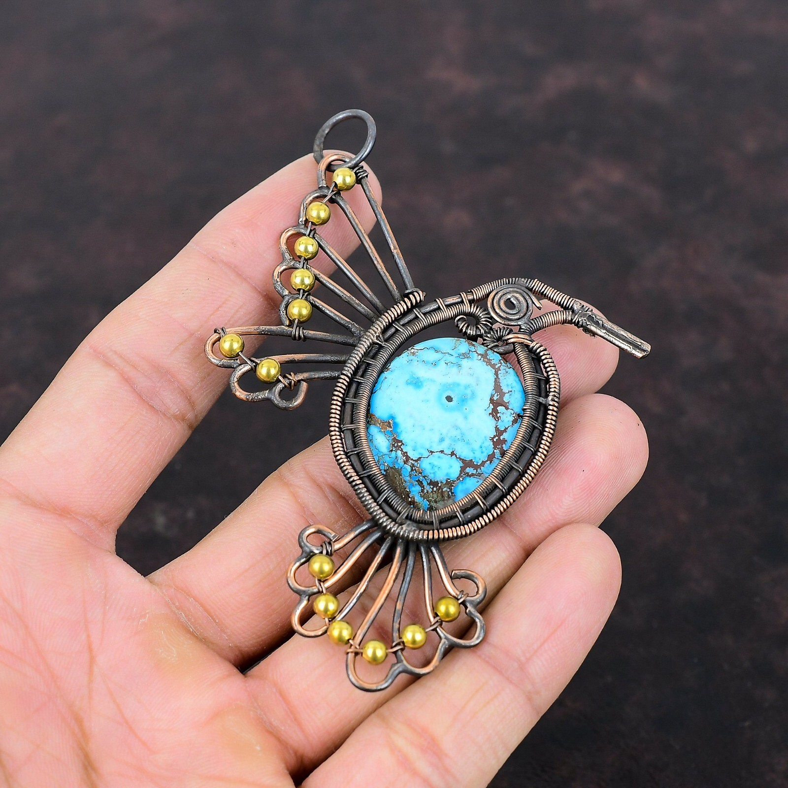 Christmas Sale Tibetan Turquoise Stone Wire Wrapped Bird Pendant Jewelry Copper