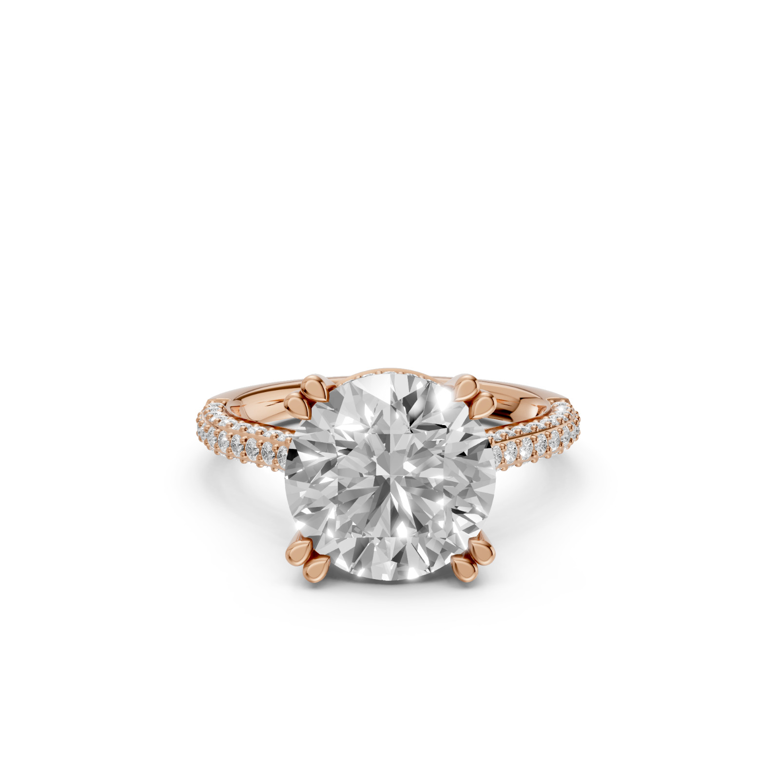 Round Lab Grown Diamond Hidden Halo Prong Basket Setting Engagement Ring