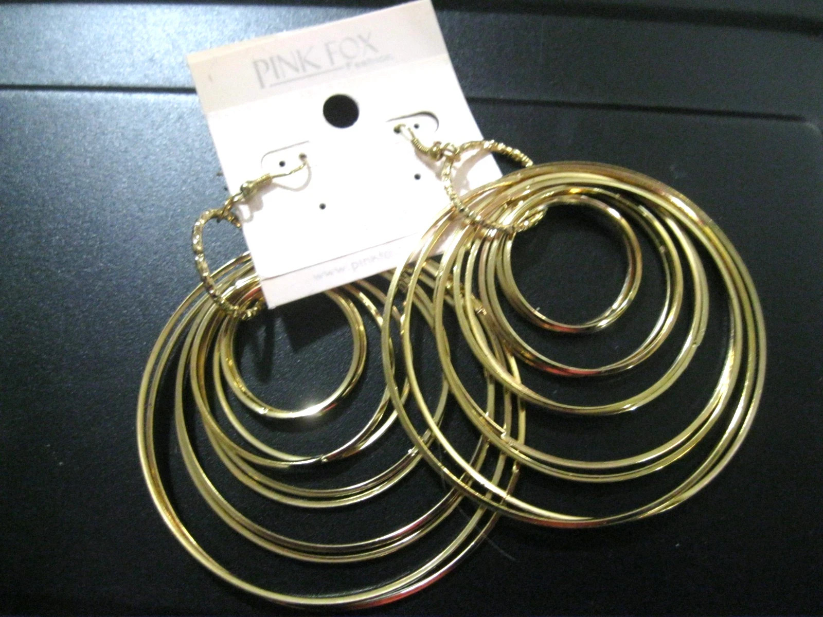Pink Fox Large gold hoop fashion earrings 2 1/2 inches