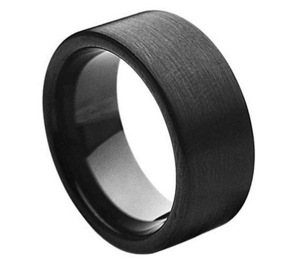 8mm Men’s Genuine Tungsten Carbide Black Brush Matte Pipe Cut Wedding Band Ring
