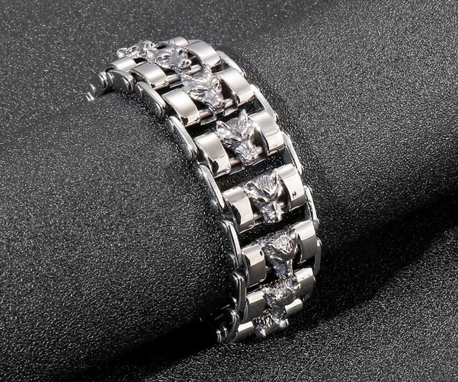 Large Bike Chain Bracelet Stainless Steel Wolf Polished Link 23mm 9”